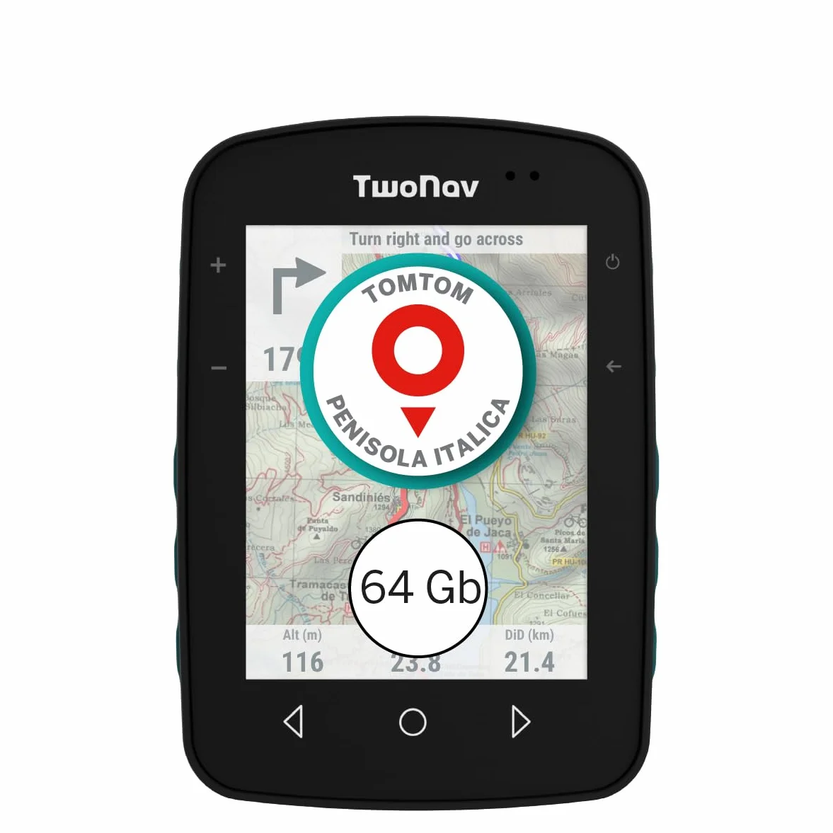 TwoNav Terra 64 GB navigatore GPS con mappa Italia TomTom, schermo wide 3,7 pollici per escursionismo MTB