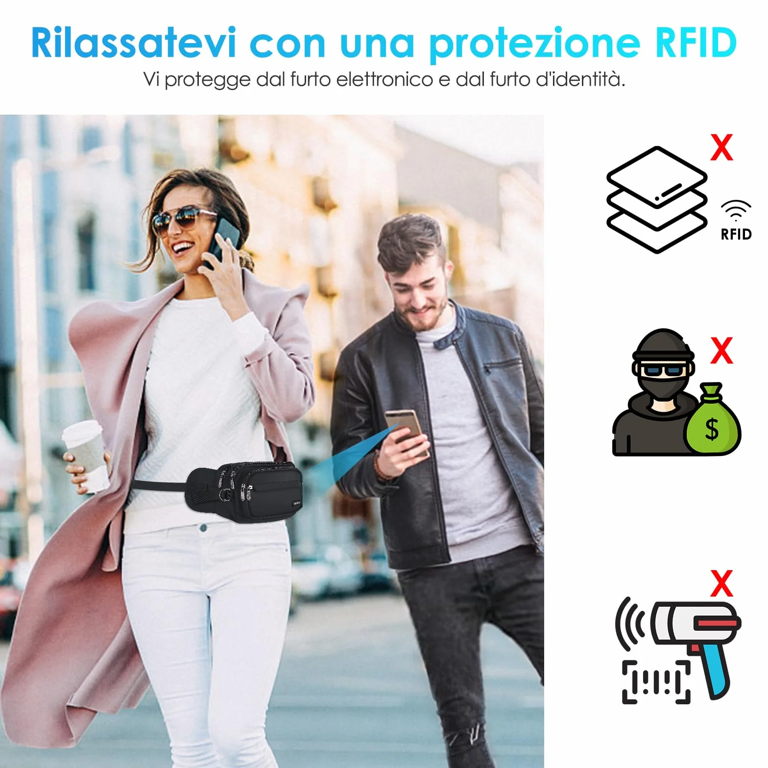AGPTEK Marsupio Sportivo Uomo Donna 5 Tasche Lavoro Grande RFID Portasoldi Cintura Regolabile Corsa Campeggio Viaggio
