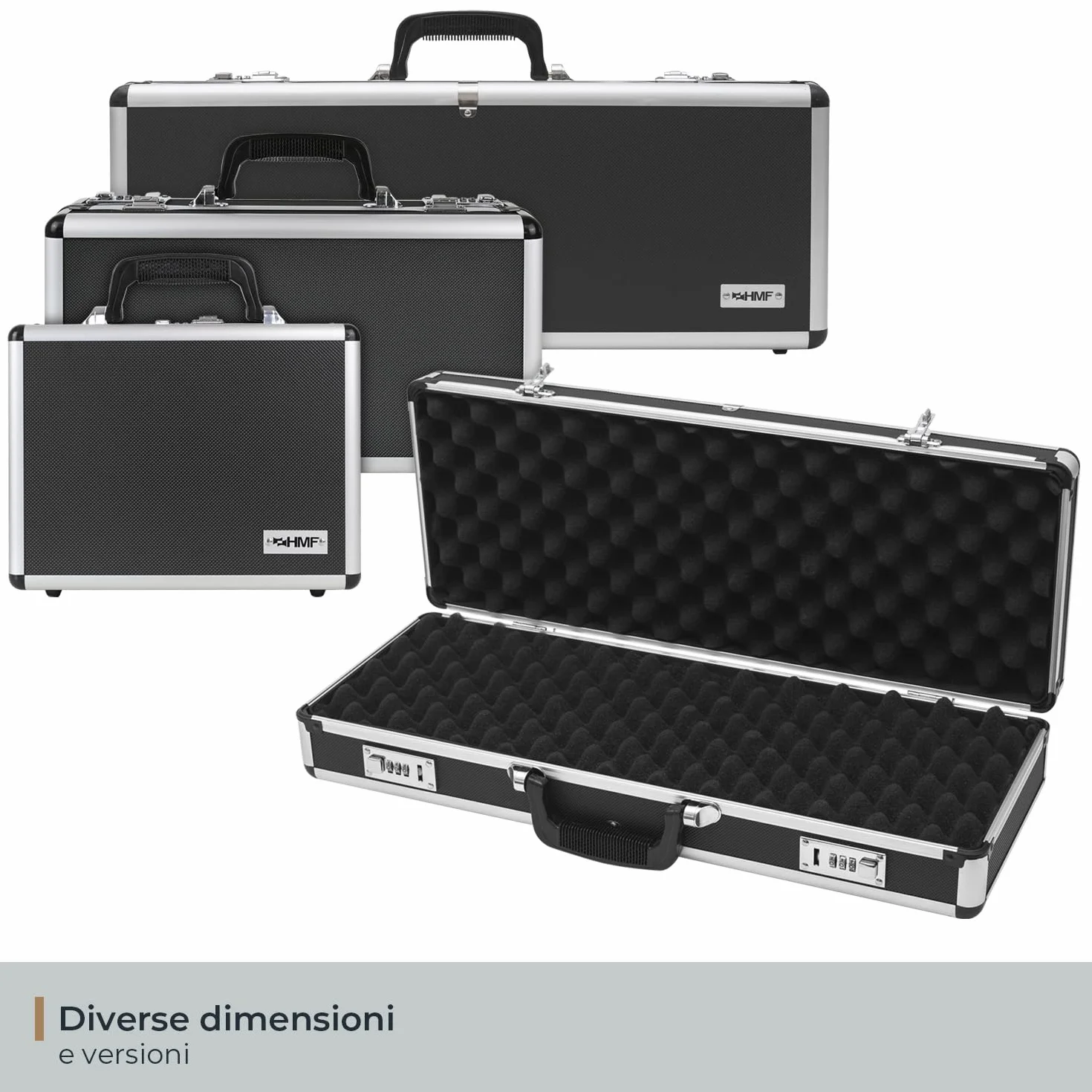 HMF 14433-02 Valise en aluminium pour armes à feu avec serrure à combinaison | 62 x 26 x 12 cm | Noir