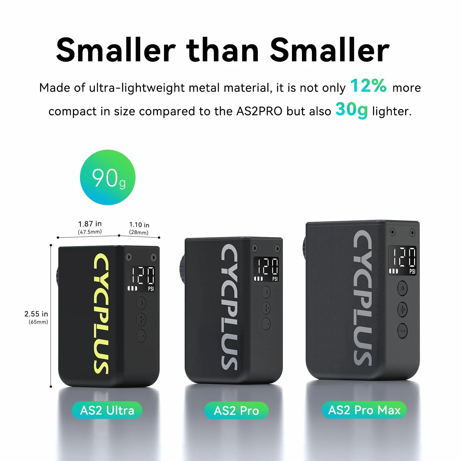 CYCPLUS AS2 Ultra Mini Pompa Elettrica per Bicicletta 120 PSI con Manometro, Arresto Automatico, Valvole Presta/Schrader