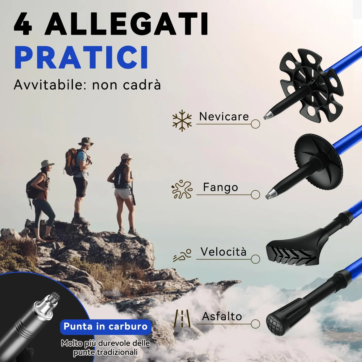 Bastoni da Trekking Pieghevoli Nordic Walking in Alluminio e Carbonio Regolabili 110-130 cm