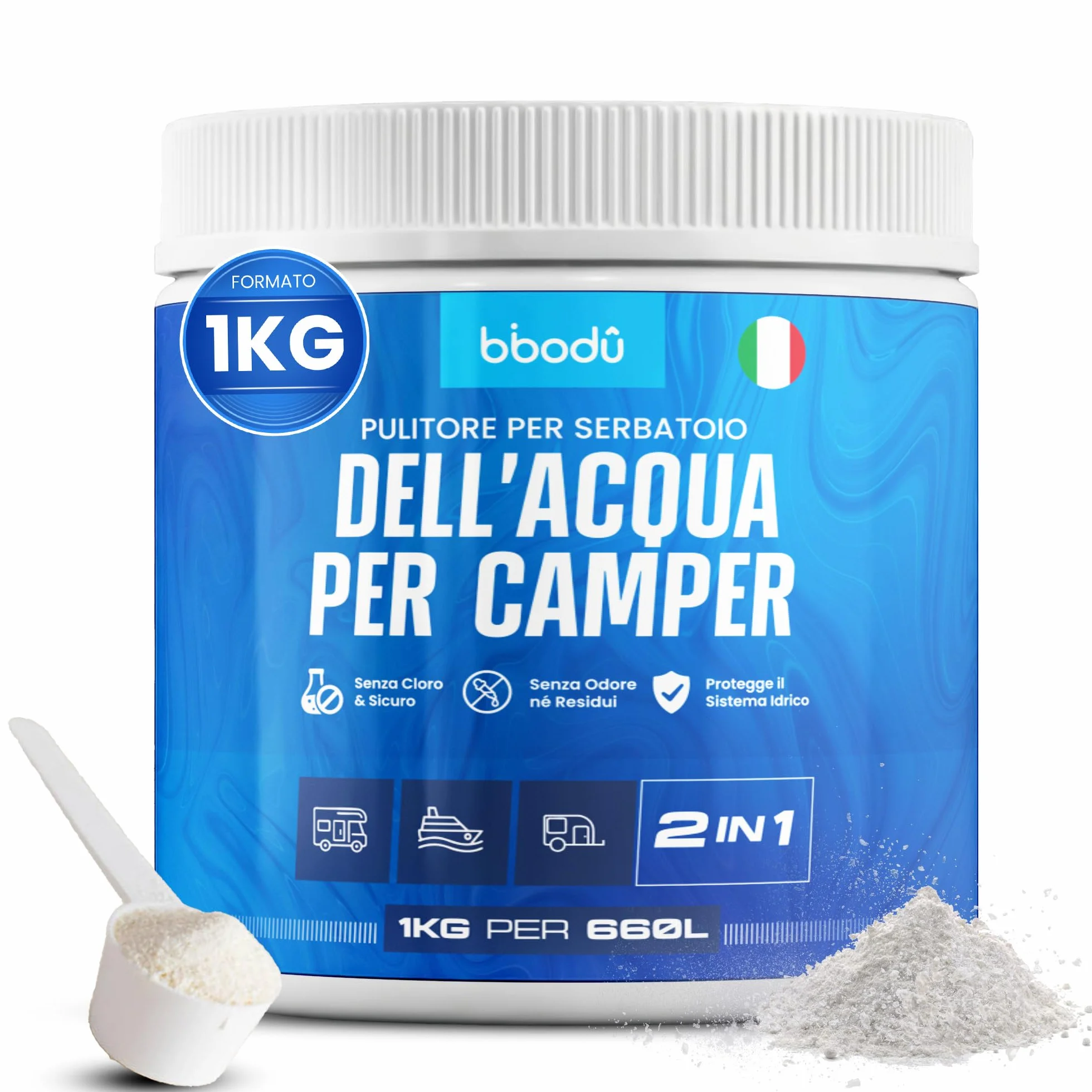 Pulizia Serbatoio Acqua Camper 1 KG | Pulisce e Disincrosta con Ossigeno Attivo | Senza Odori – Rimuove Biofilm e Sporco | Perfetto per Camper, Roulotte e Barche