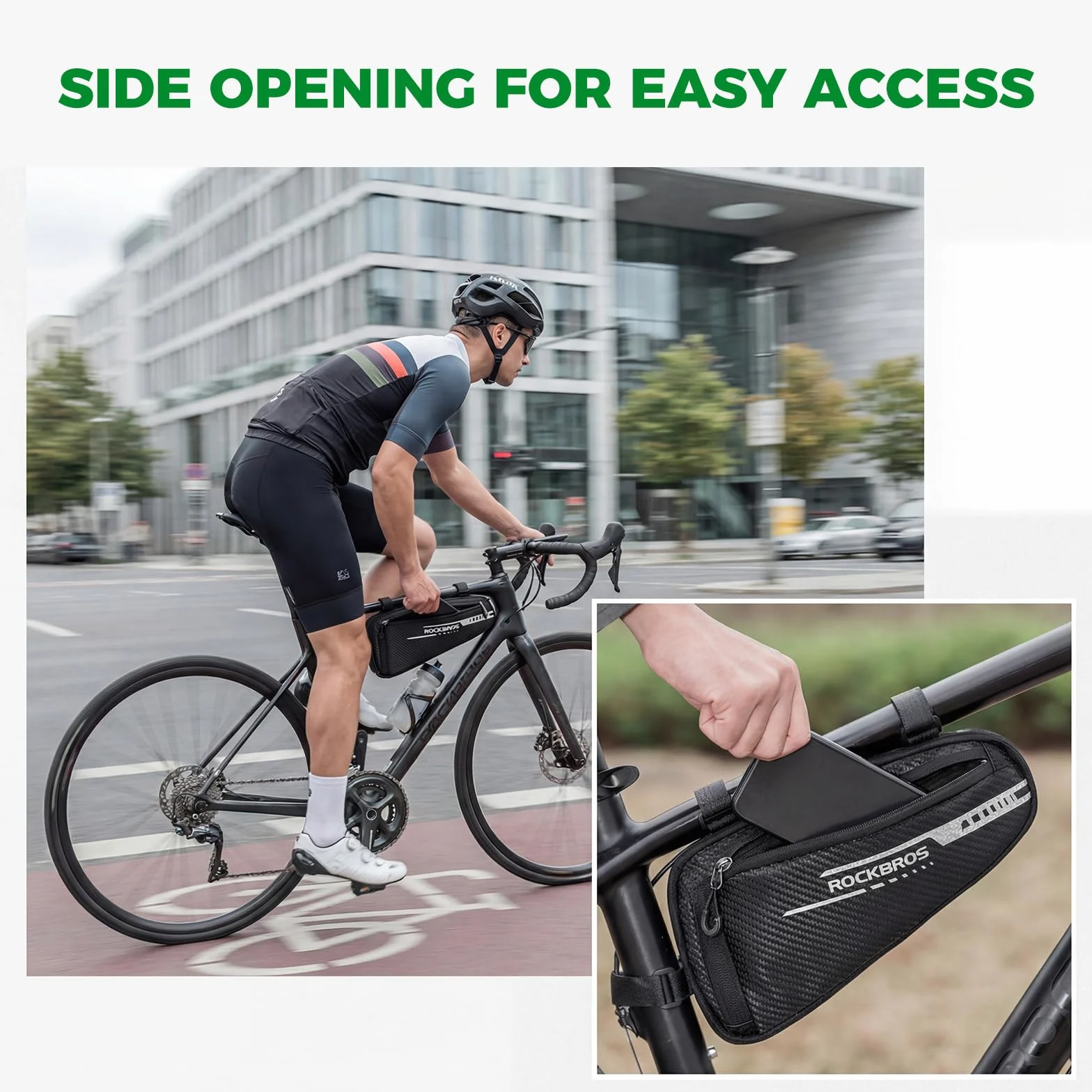 ROCKBROS Borsa da Telaio Triangolo per Bici MTB Triangolare 1.2L con Strisce Riflettenti