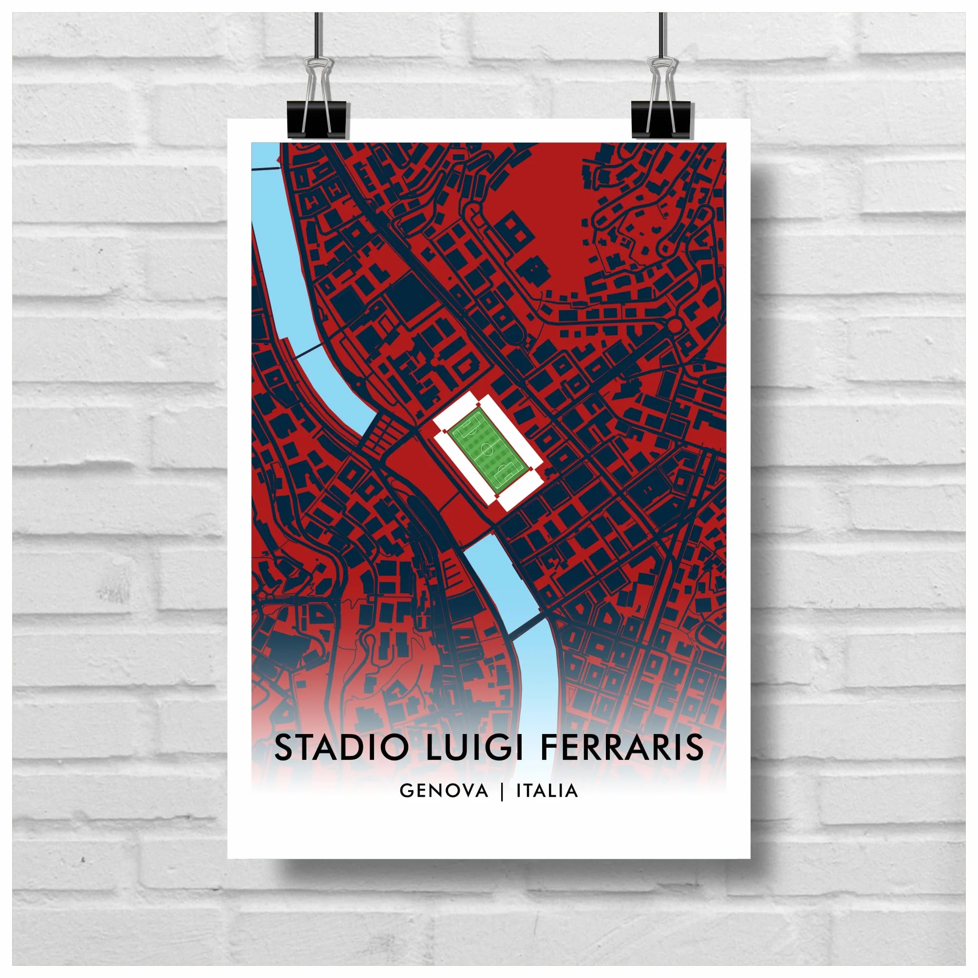 GroundDesigns Genova CFC Football Gift STADIO LUIGI FERRARIS Stadium Art Map A3 Stampa