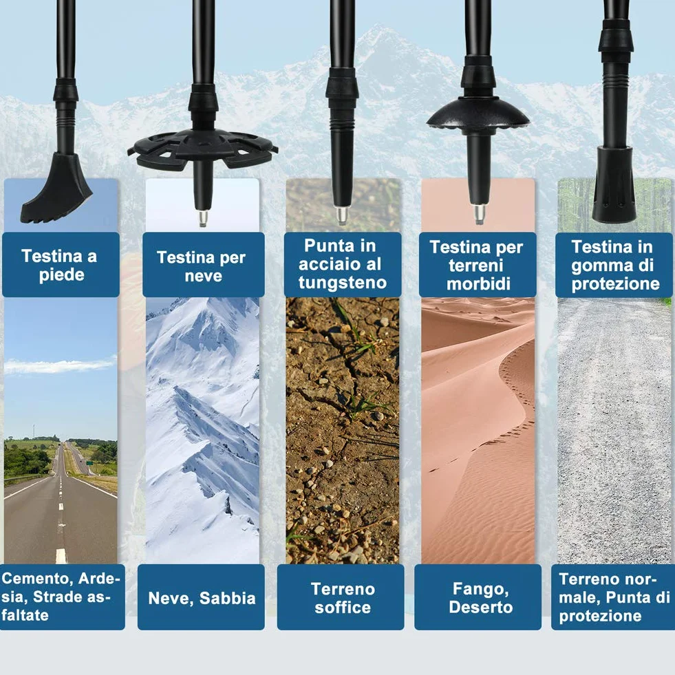 Bastoncini da Trekking 3 Sezioni 65-135cm Alluminio 7075 Blocco Rapido Impugnatura Sughero