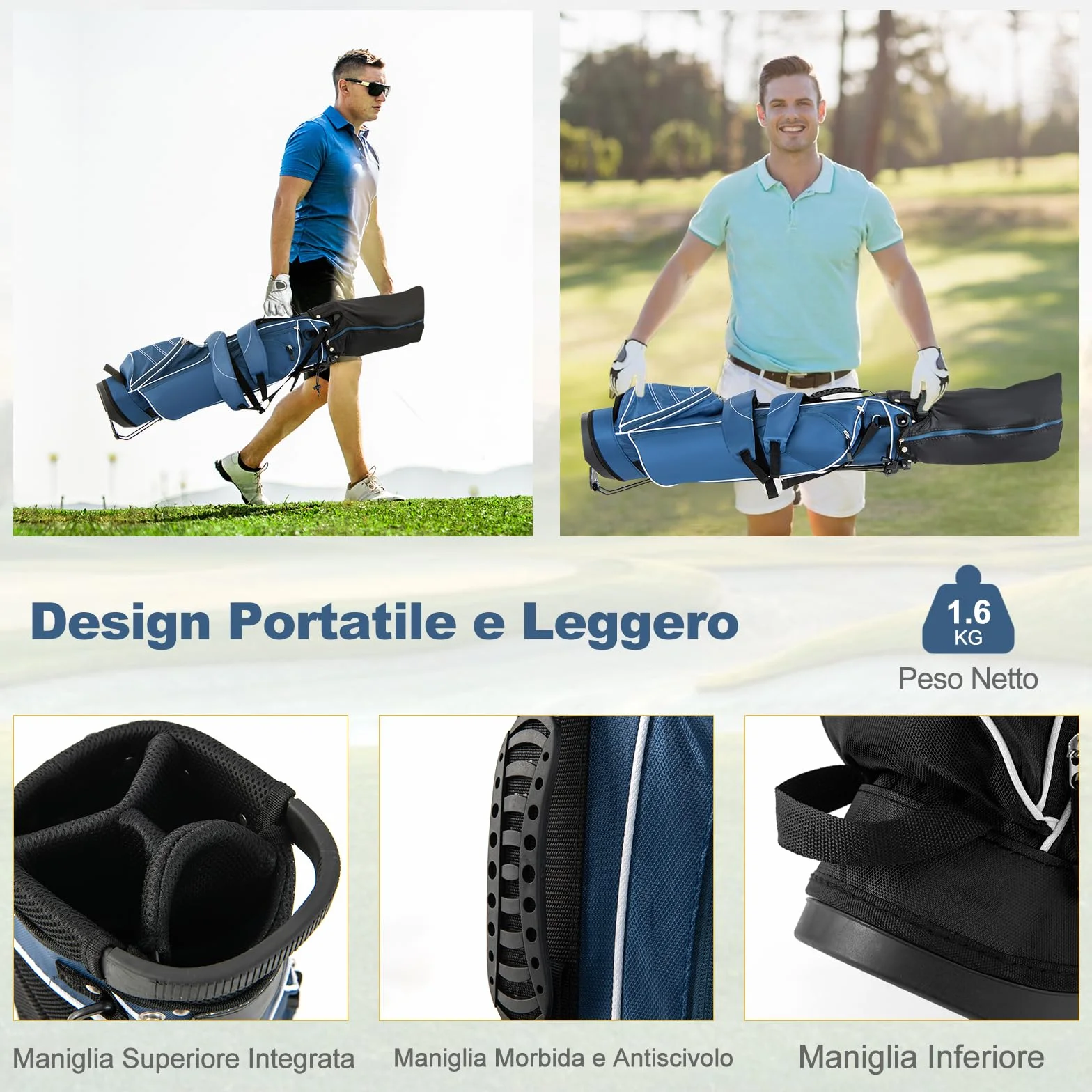 GYMAX Borsa da Golf con Cavalletto 20,5 x 14 x 125 cm