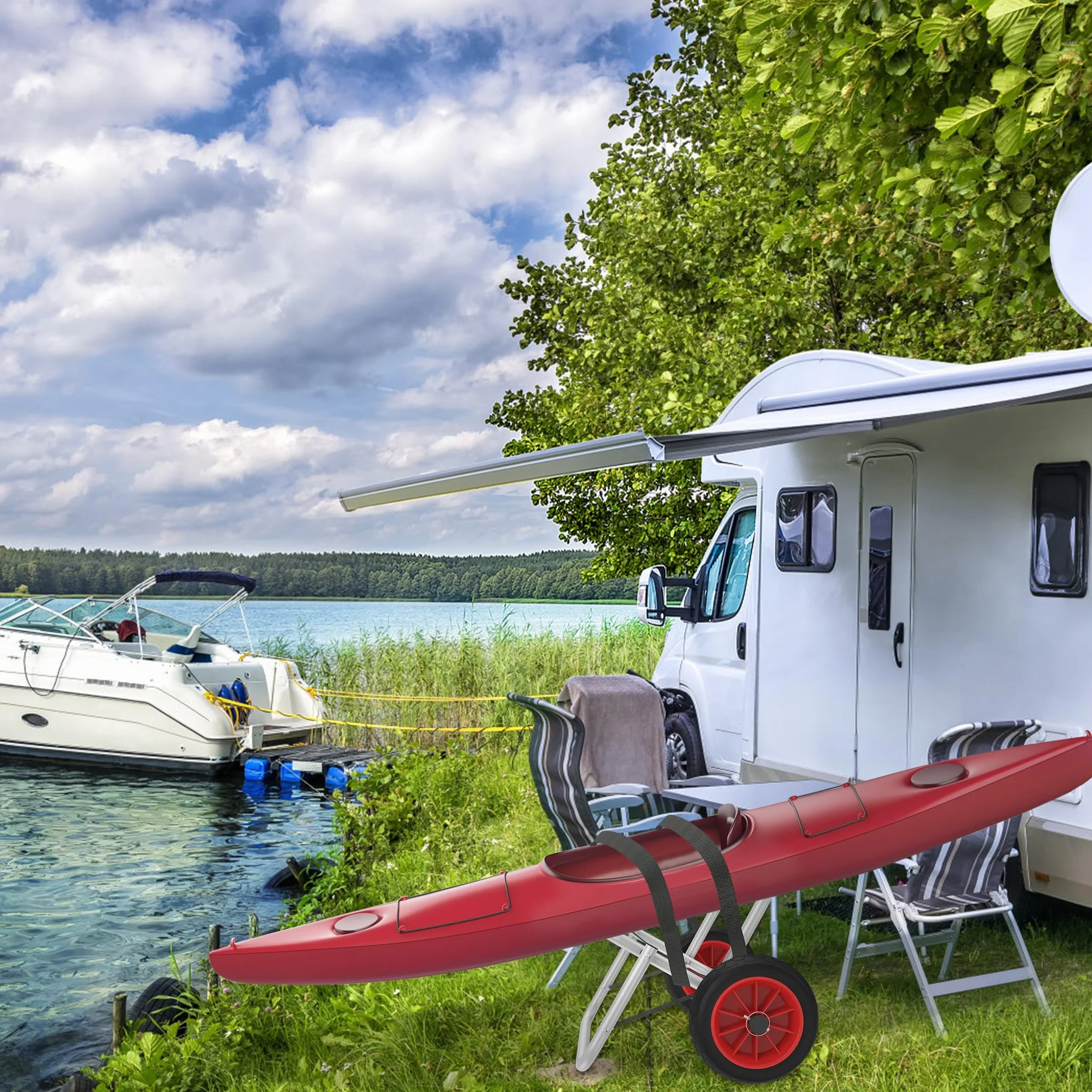 YRHome Carrello da kayak pieghevole in alluminio 100 kg 2 ruote poliuretano
