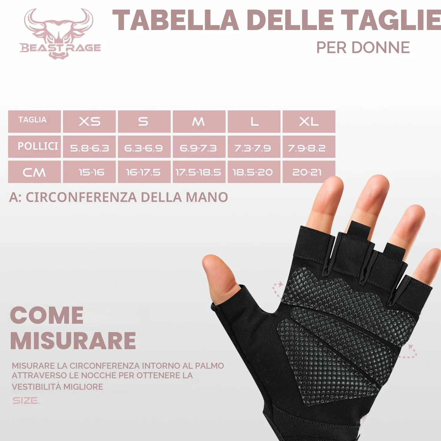 BEAST RAGE Guanti da palestra palmo imbottito in silicone antiscivolo traspiranti
