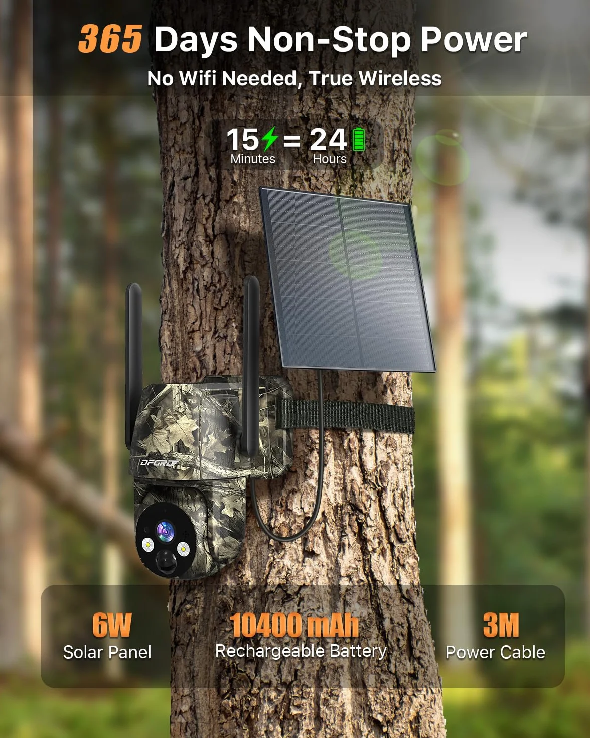Fototrappola 4G LTE con SIM, 2K Telecamera Esterna Pannello Solare, 360° PTZ Visione Notturna Colori, Rilevamento PIR, IP66
