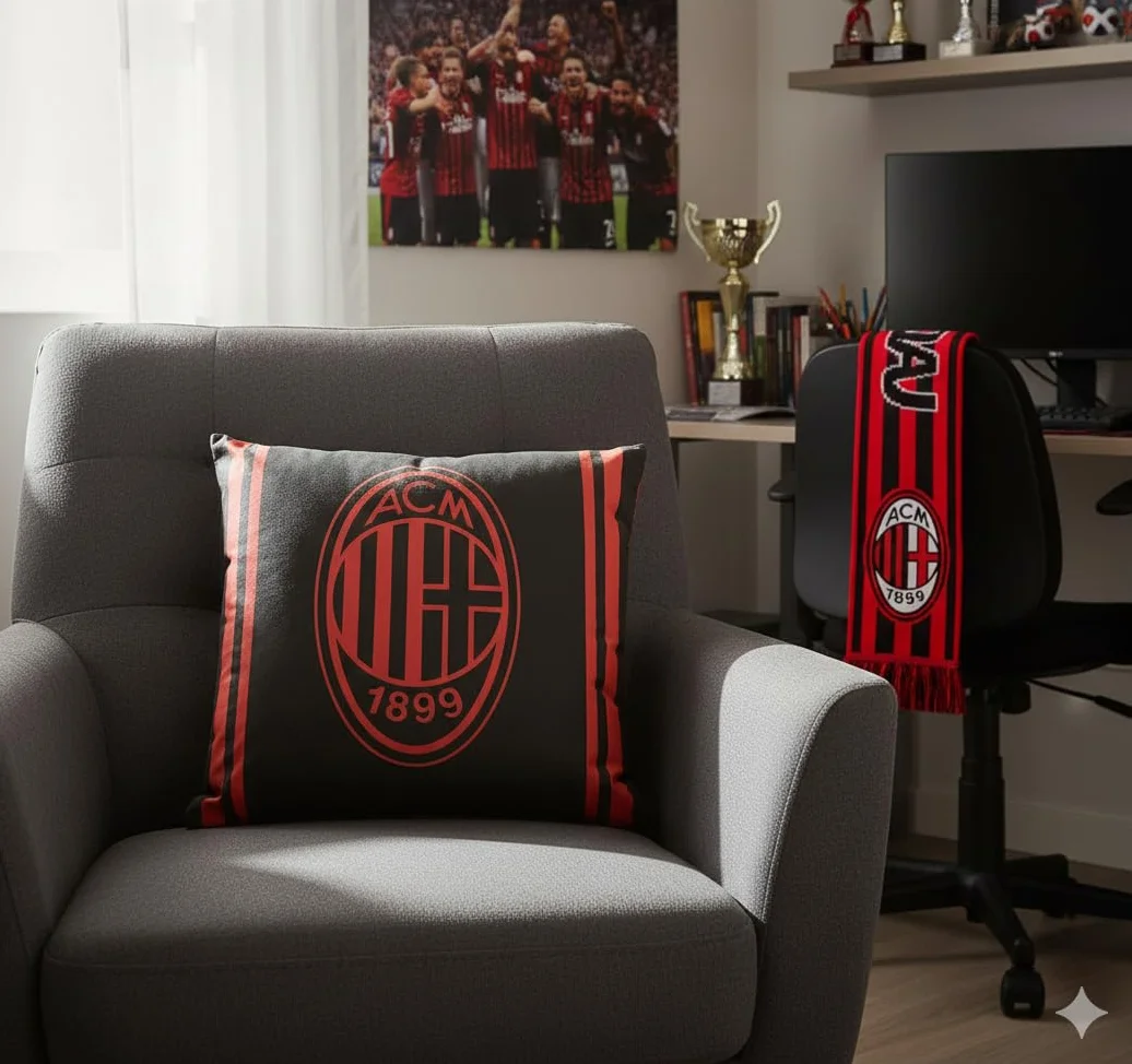 Cuscino Arredo Milan 40x40 cm Rosso e Nero Logo