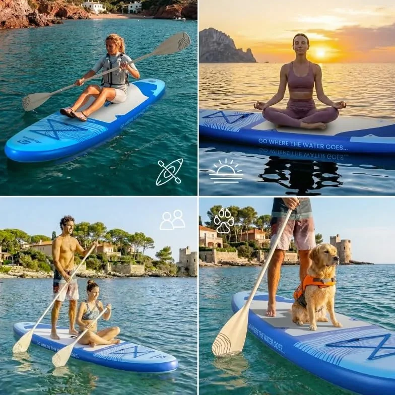 Paddle Gonfiabile AIRGLISS Moon 11.0 FINO A 2 Persone (Max. 170kg) | Adulto E Bambino | Stabile E Di Qualite | Completo di Tutti Gli Accessori: PAGAIA, GONFIORE, Borsa, ALLERON, Leash