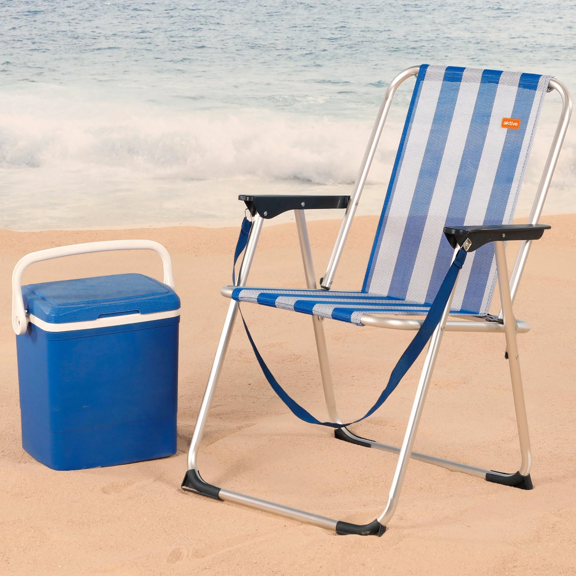 Aktive Sedia Pieghevole Fissa Alluminio Beach 47x54x75 cm Blu