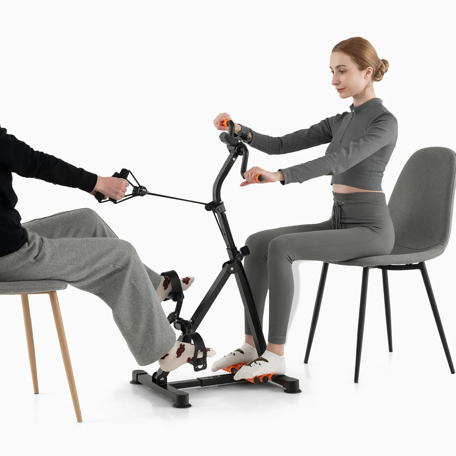 COSTWAY Cyclette a Pedali, Macchina per Fitness Mani, Braccia, Gambe e Ginocchia con Massaggio e Monitor LCD, Altezza e Lunghezza Regolabili