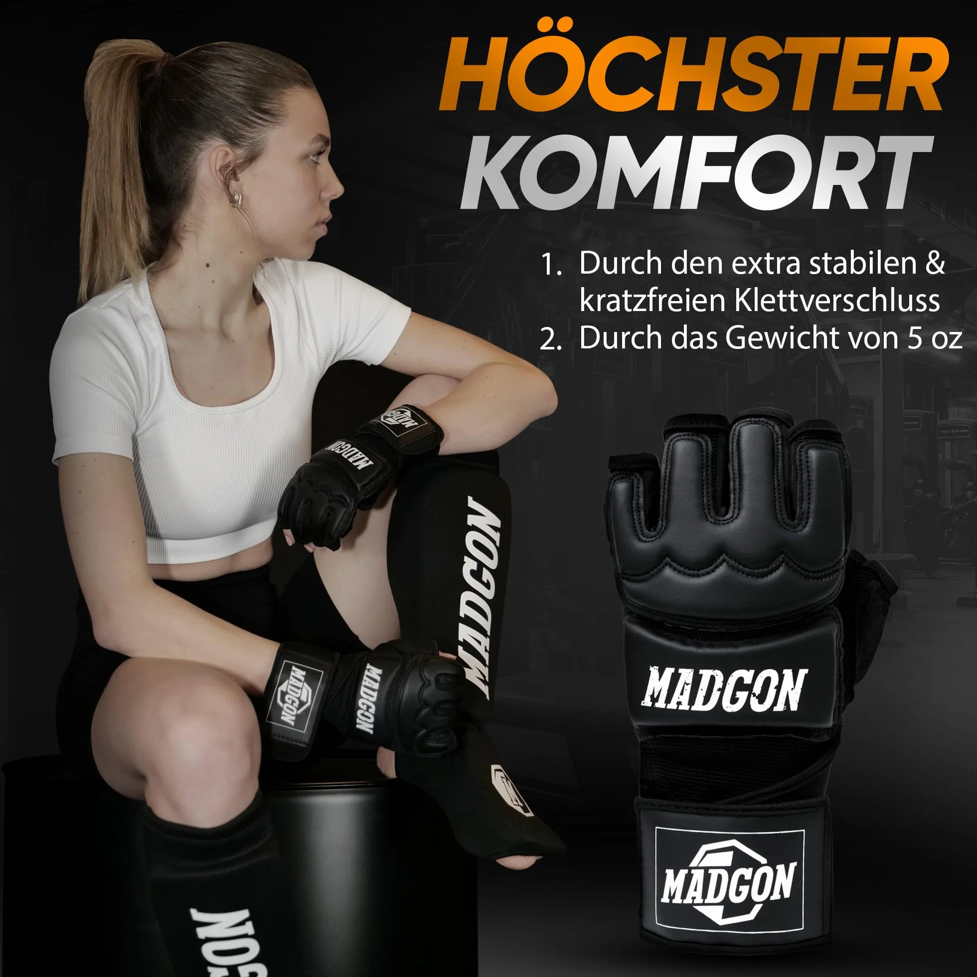 MADGON Guanti MMA Professionali per Boxe, Allenamento con Sacco, Grappling