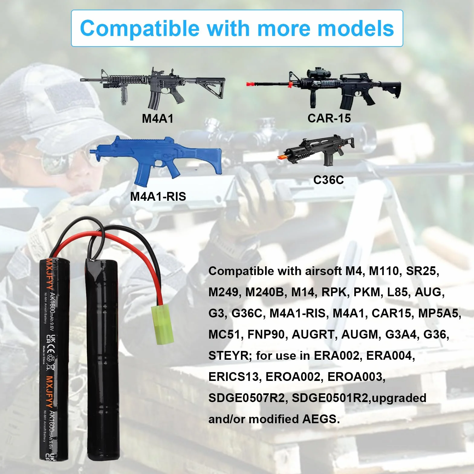 Batterie Airsoft 9,6 V 1600 mAh NiMH ricaricabile 8S Butterfly NunChuck per MP5 M4 G36C