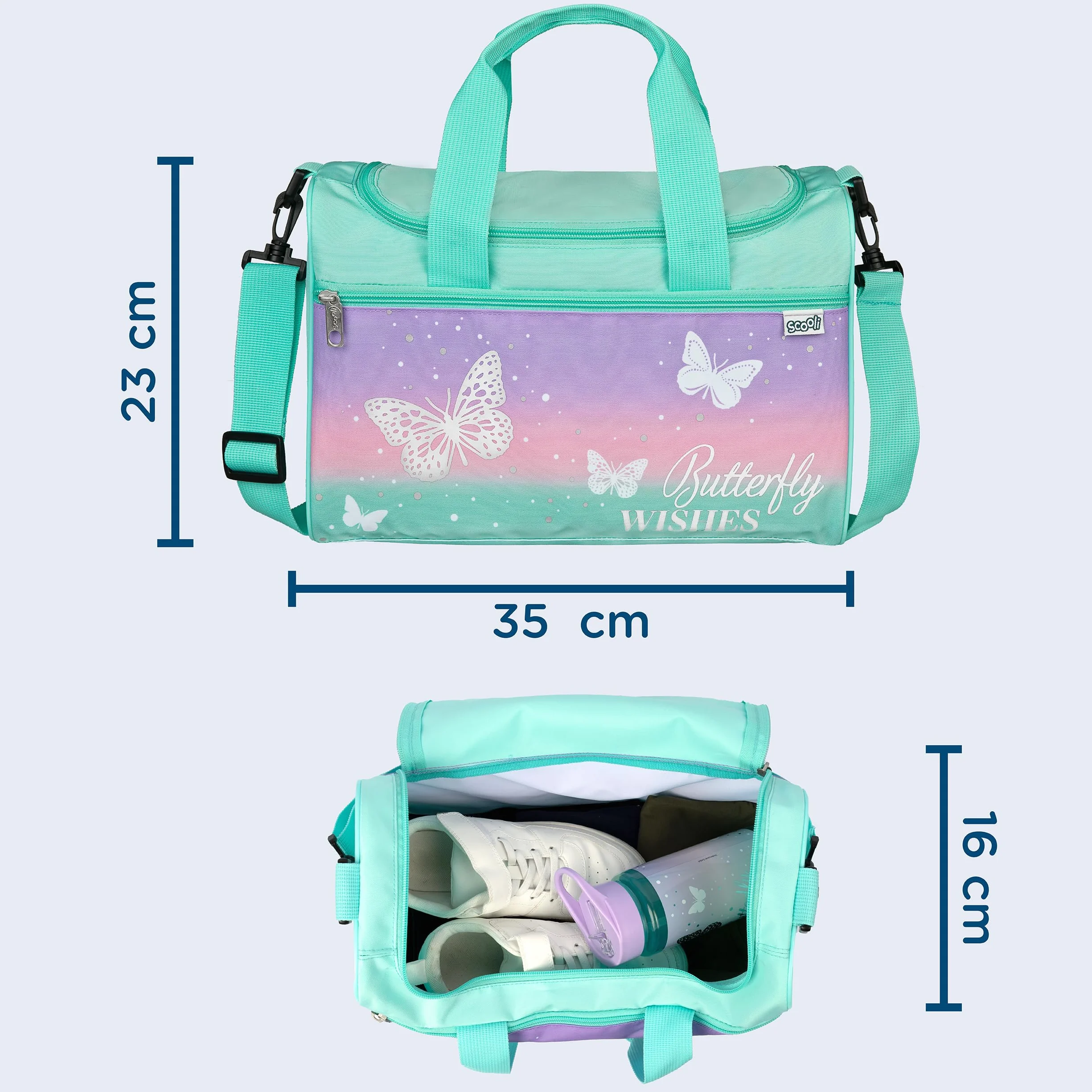 Scooli Borsa sportiva Butterfly Wishes bambini tracolla regolabile design farfalla robusto