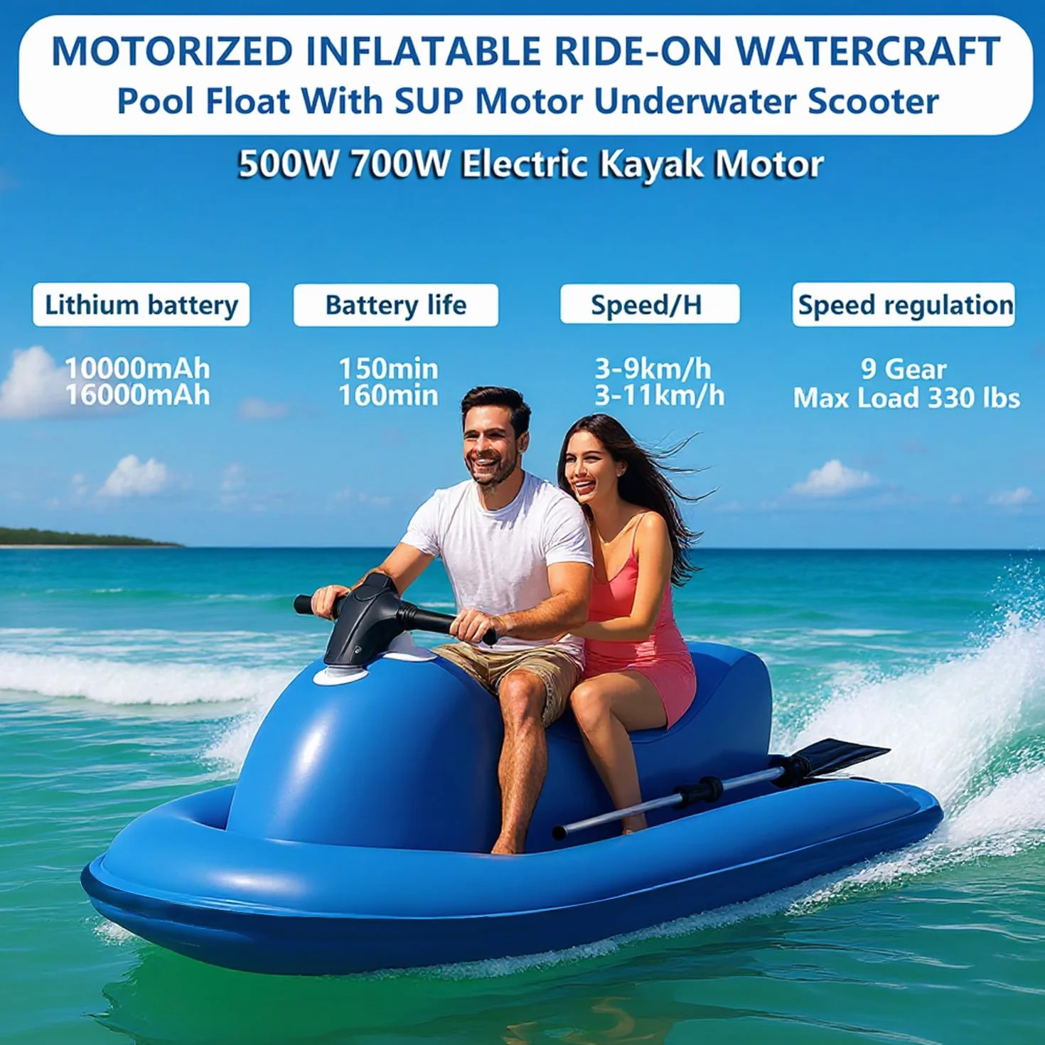 Set Moto d'Acqua Gonfiabile 700 W Batteria Rimovibile per Adulti 330 libbre con Borsa Porta-elica