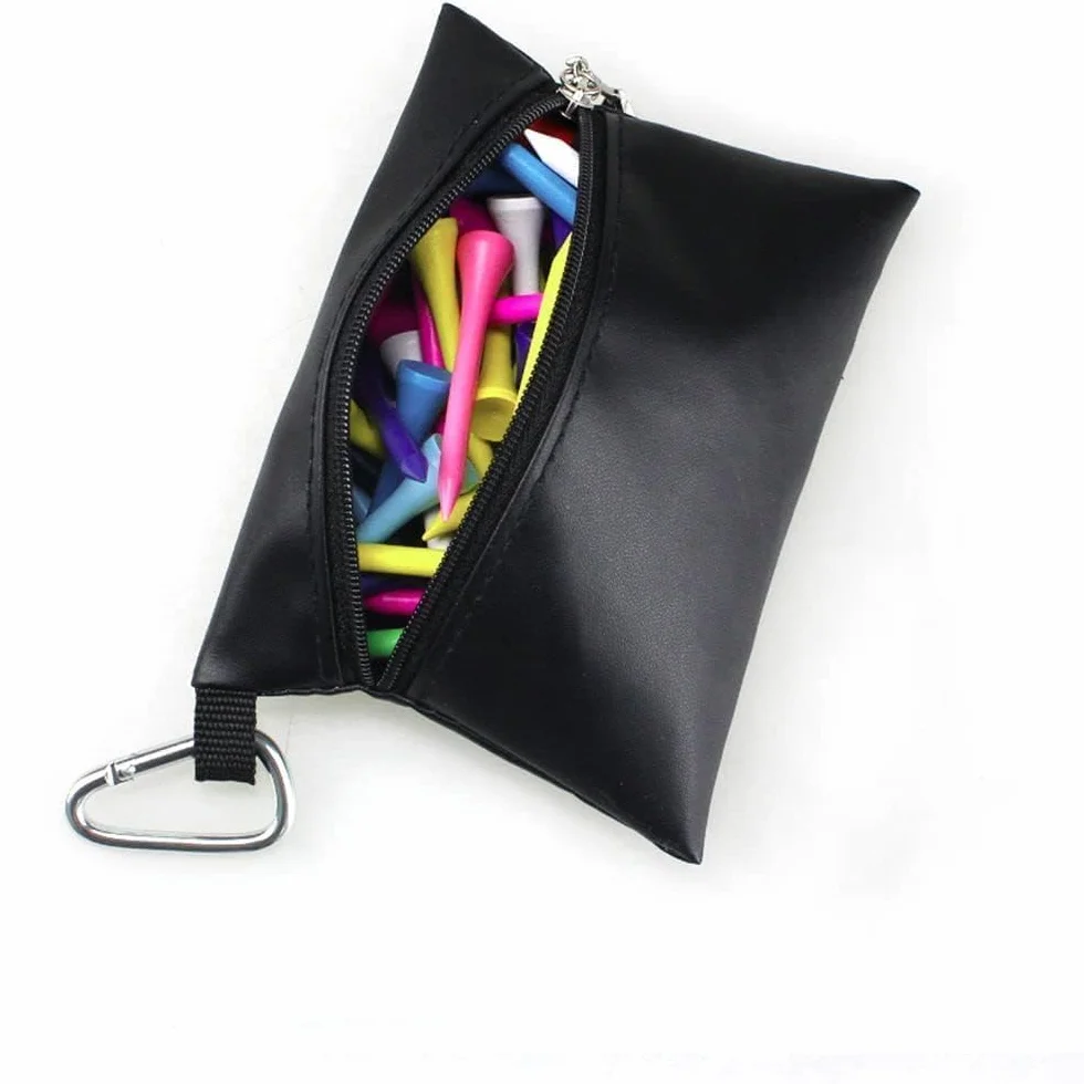 Borsa per tee da golf in pelle con cerniera, accessori per borse da golf, sacchetti neri per mini golf tee