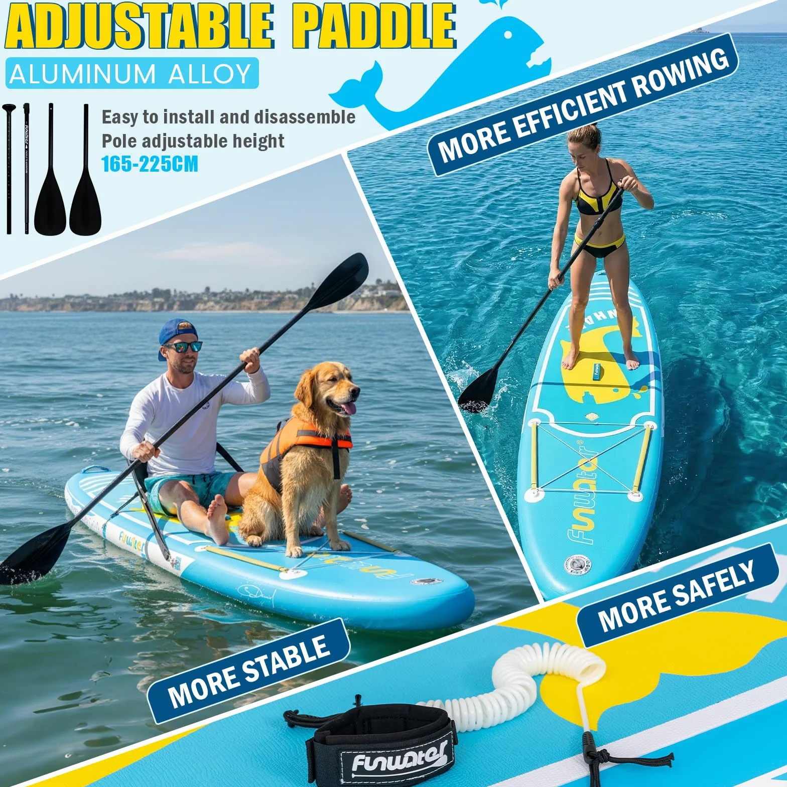 FunWater SUP Tavola da surf gonfiabile completa paddleboard con pagaia regolabile, pompa, zaino, guinzaglio, custodia impermeabile