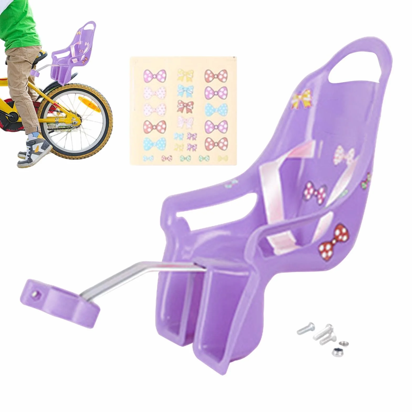 Seggiolino per Bicicletta per Bambole con Adesivi, Portabiciclette, Set Regalo per Bambini, Animali di Peluche Sicuri