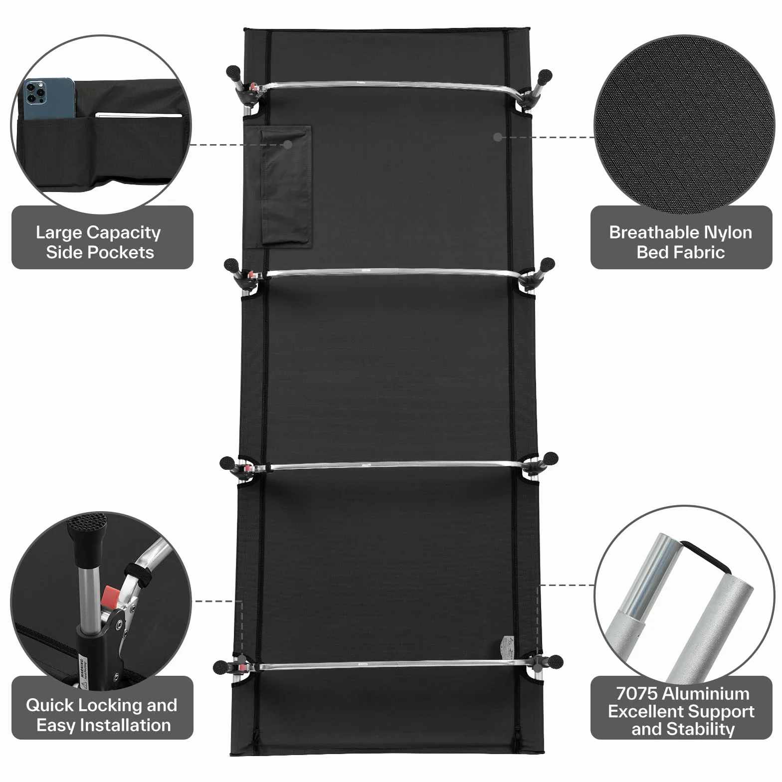 Sportneer Letto Pieghevole 190x70cm Portatile da Campeggio Carico Massimo 150kg per Tenda