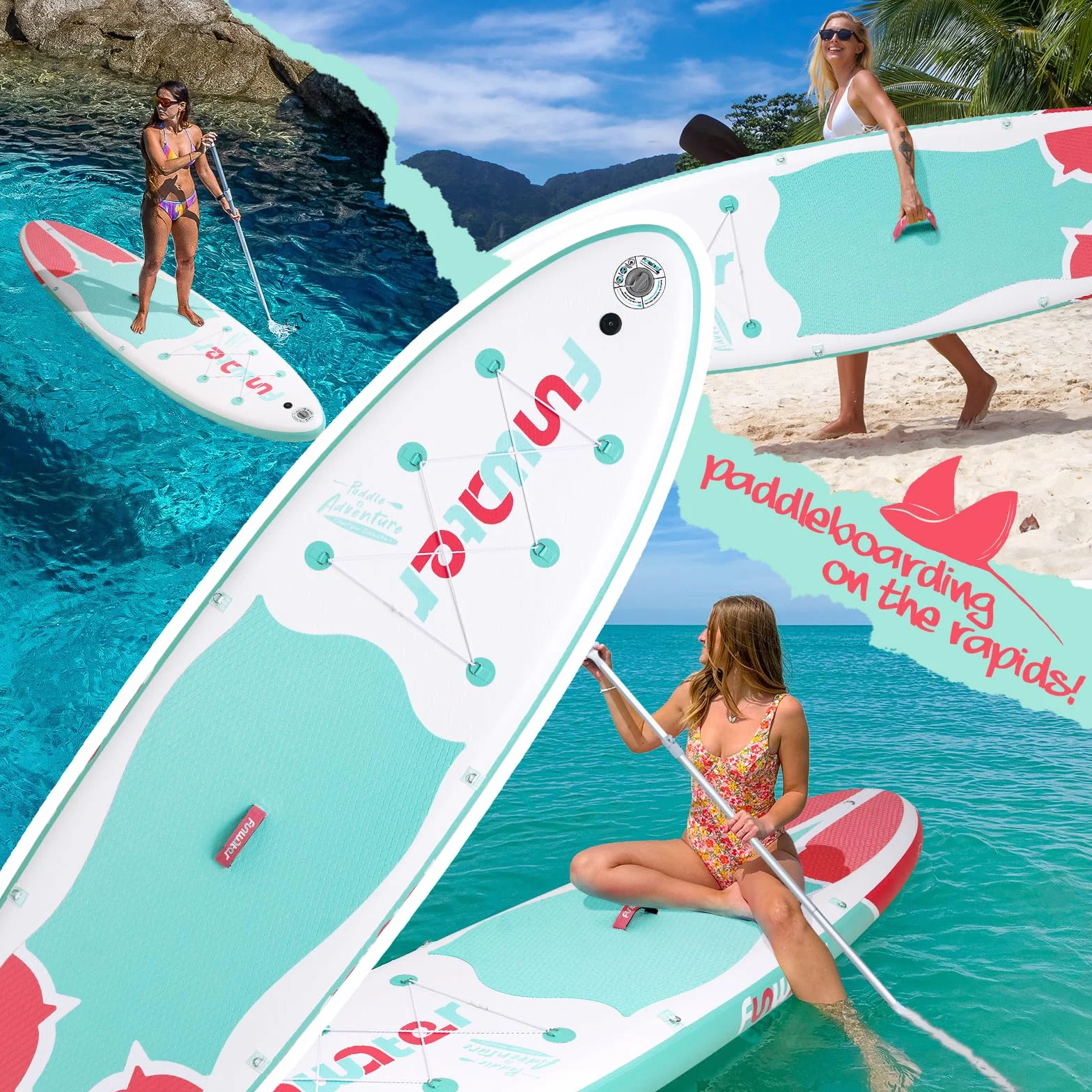 FunWater SUP Tavola Gonfiabile con Pinne, Guinzaglio, Pompa, Pagaia, Zaino per Adulti e Ragazzi