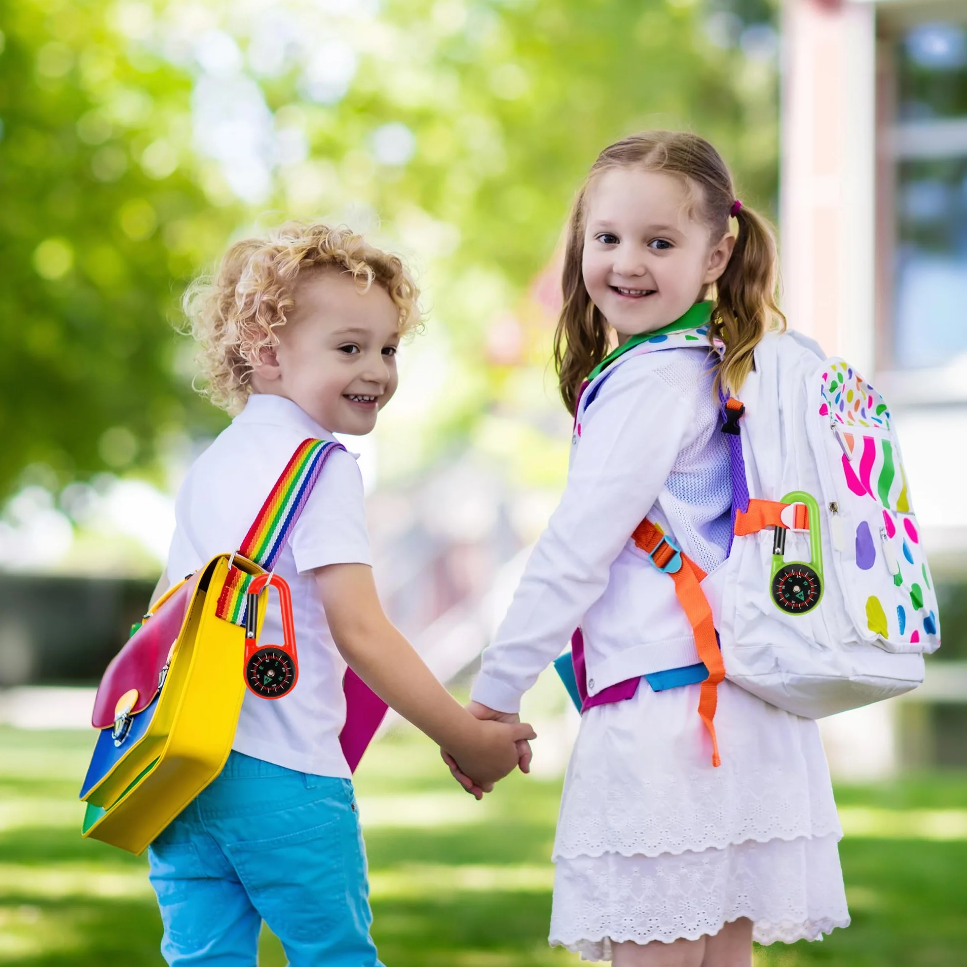 20 Pezzi Moschettoni Bussola Portachiavi Campeggio Navigazione Multicolore Bambini