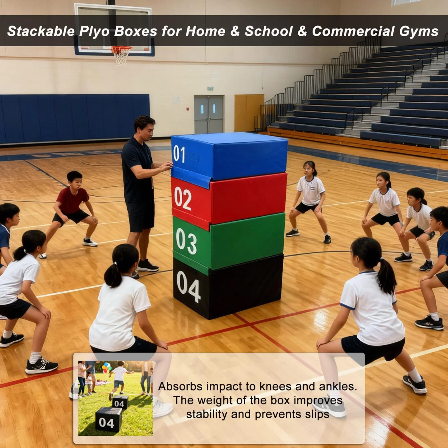 Plyo Box Impilabile in Schiuma 75x55x35cm per Allenamento Salto Crossfit