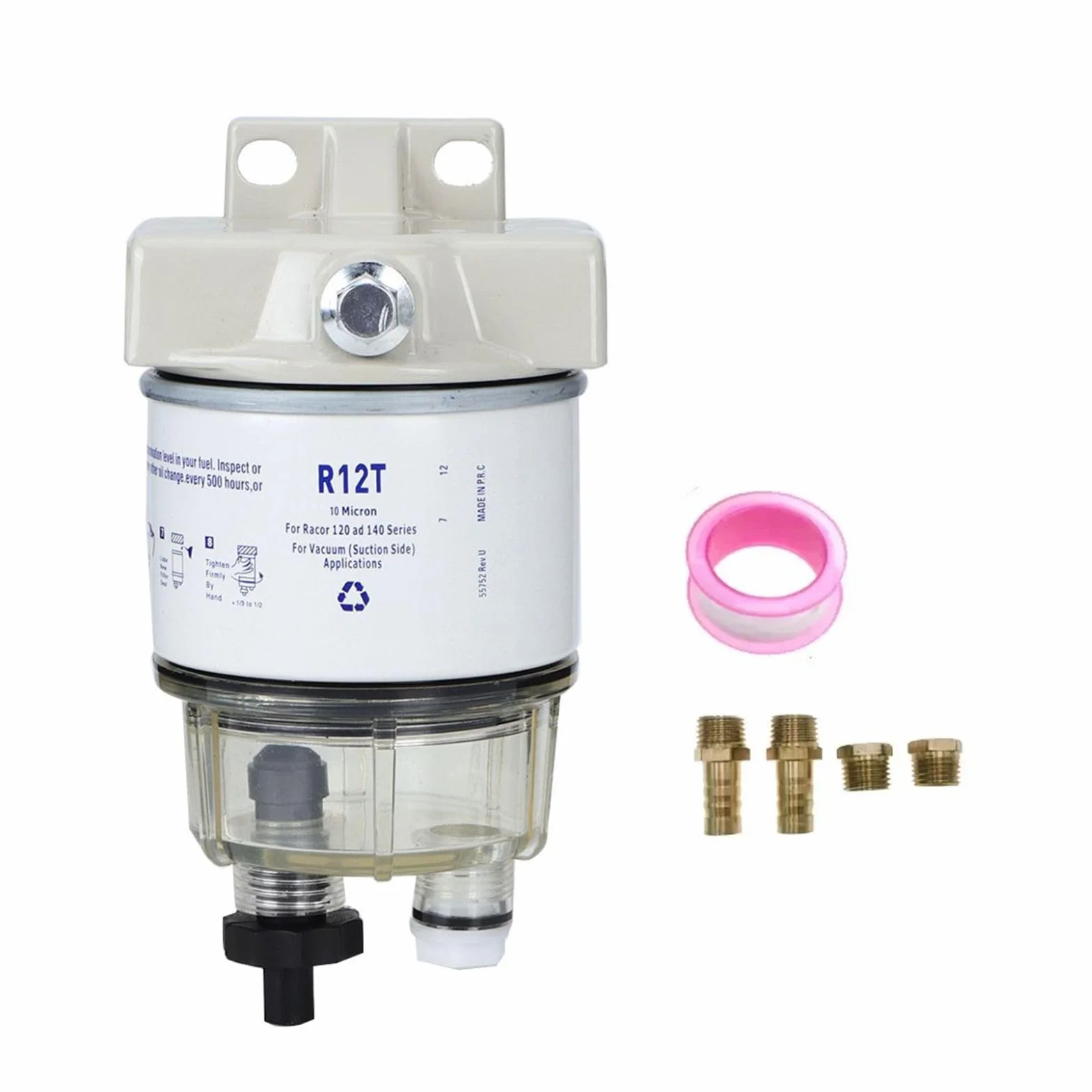 Filtro Separatore Acqua Carburante R12T, Prefiltro Marina 30 GPH per Motori Nautici