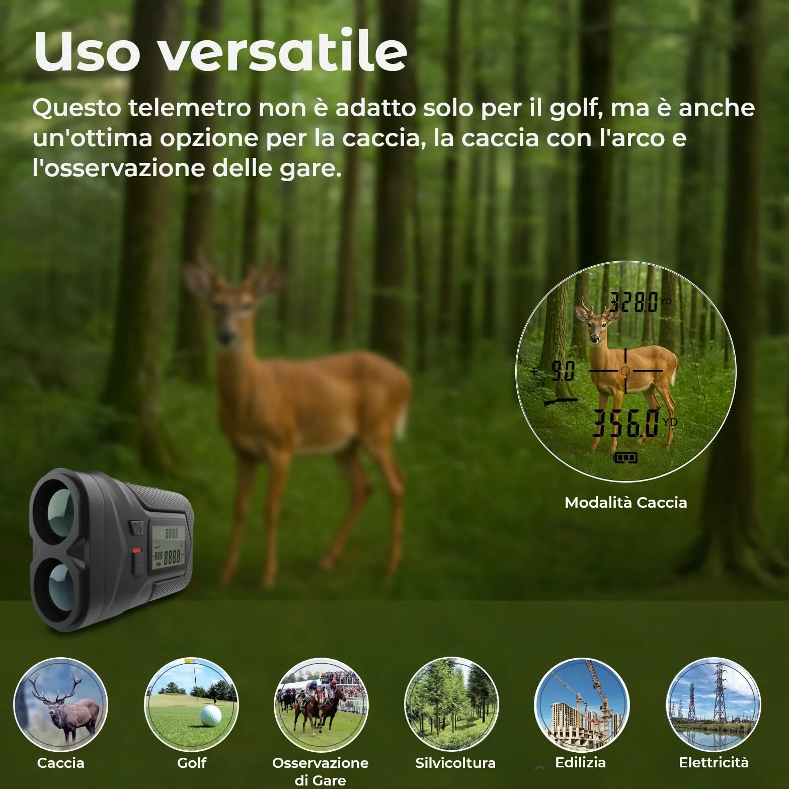 Telemetro Golf 1097M con Pendenza e Blocco Bandiera di WanderS – Telemetro Laser USB-C Ricaricabile, Vibrazione, Ingrandimento 6X, Modalità Torneo, Display Laterale – Accessorio Golf Uomo