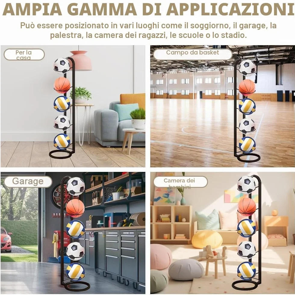 Kleemeiero Rastrelliera per Palloni Verticale 5 Livelli Porta Pallone da Calcio Basket Pallavolo, Nero