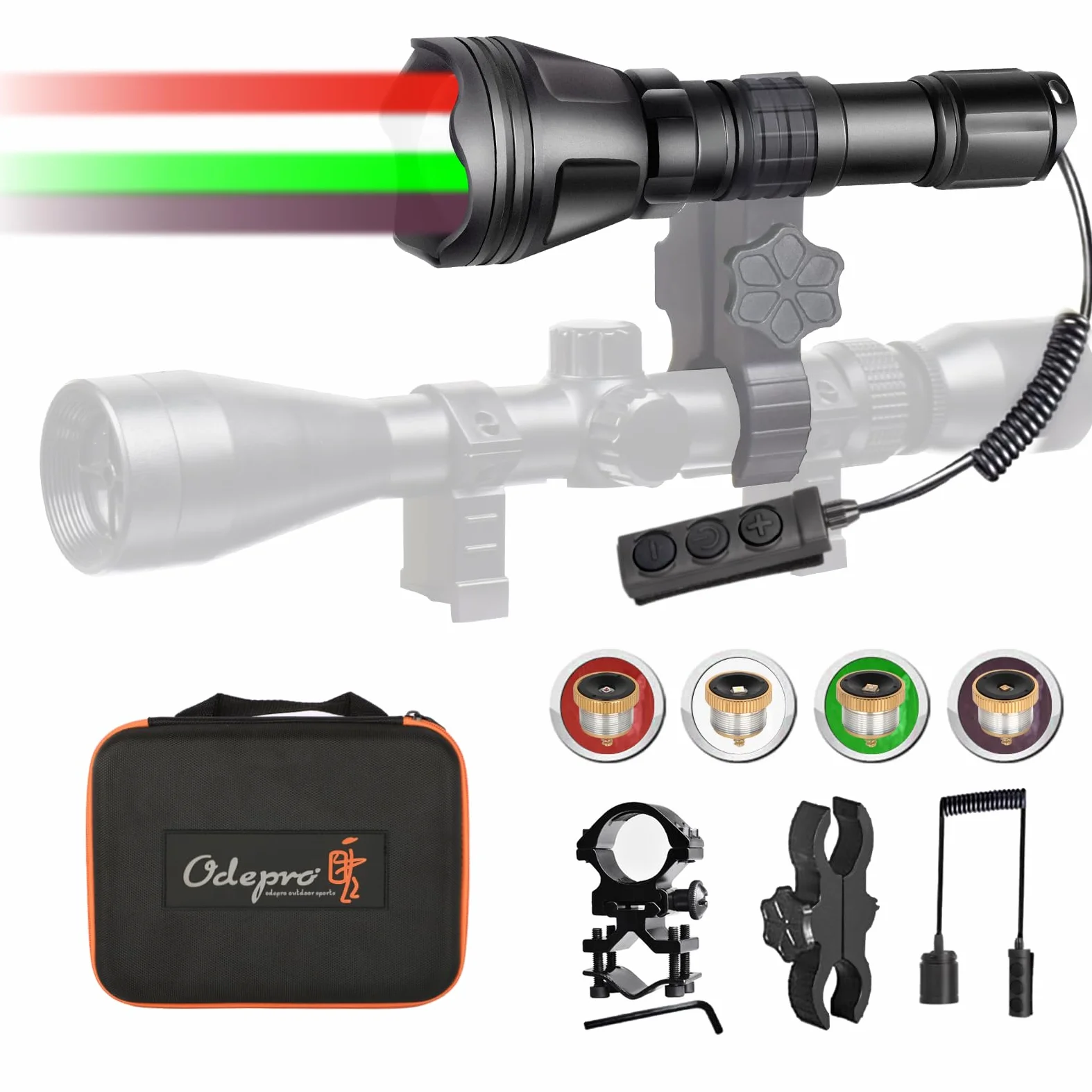 KL52 MAX Torcia elettrica da caccia super luminosa a lungo raggio Zoomable Predator Light con LED IR850 rossi verdi bianchi Supporto interruttore a pressione continuo per Coyote Hog Varmint