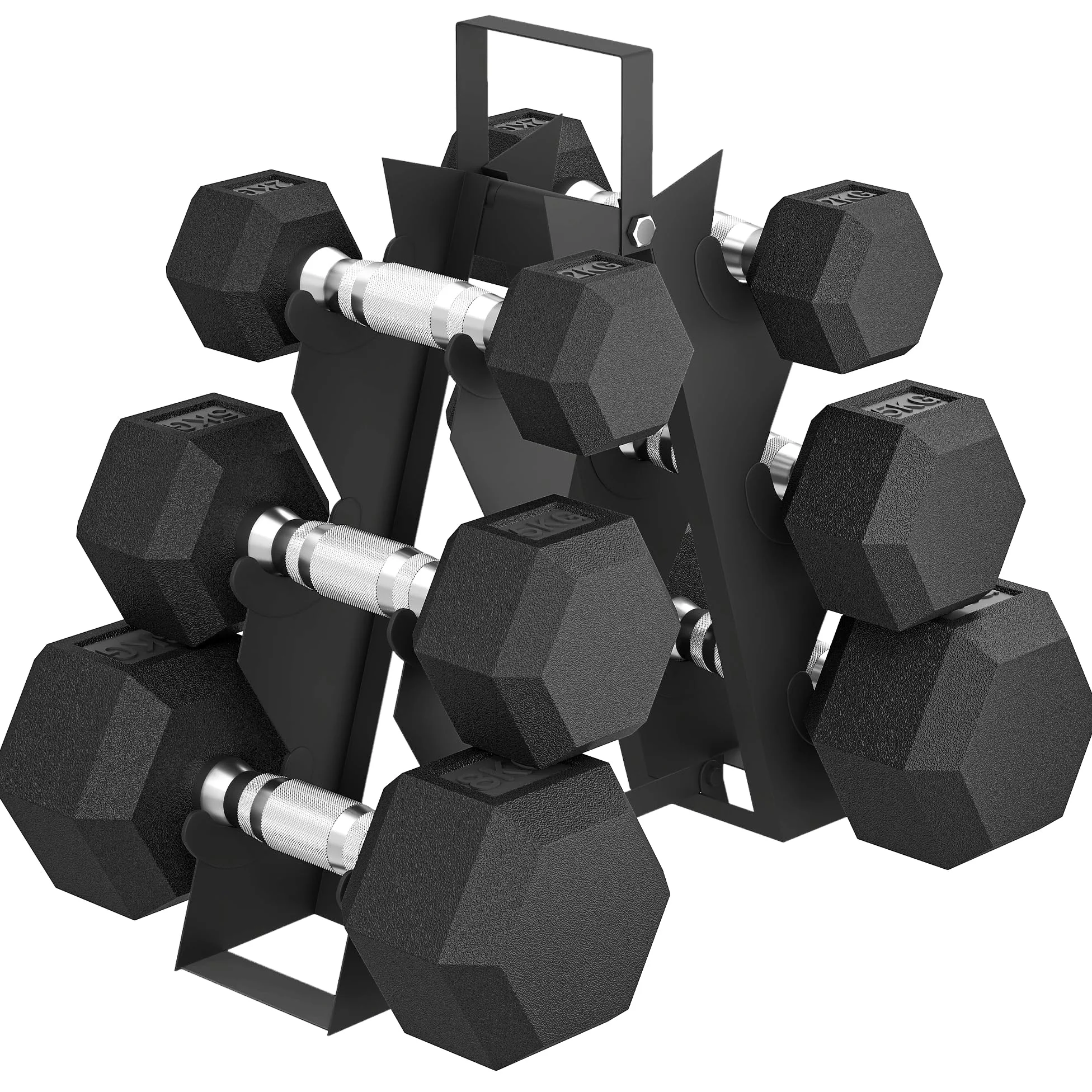 SPORTNOW Set di Manubri Palestra con Supporto, Peso Totale 30kg/36kg, Pesi Palestra Esagonali in Metallo con Impugnatura Antiscivolo, Allenamento Forza Fitness Casa, Nero