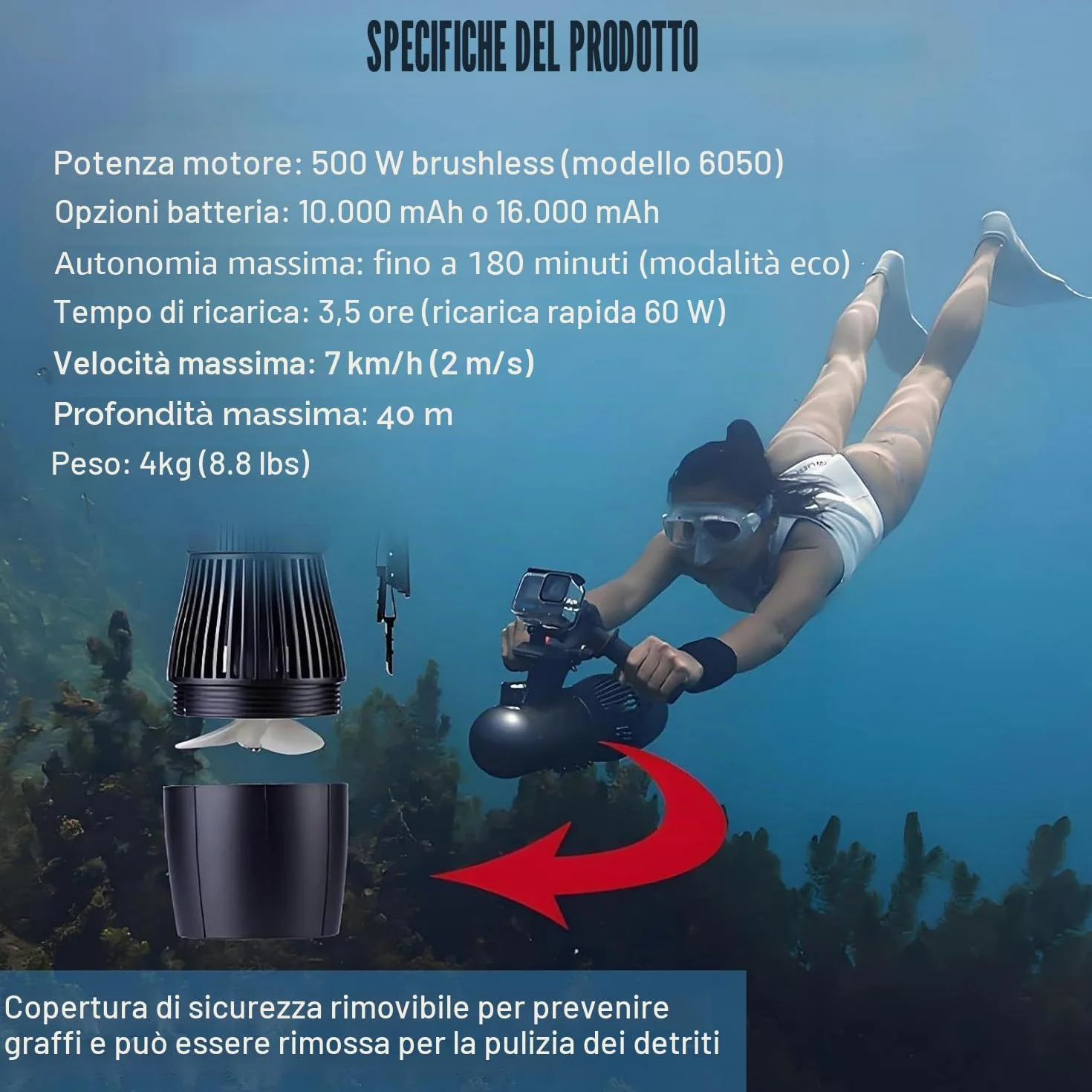 Motore per Paddle Board 500W Elica Brushless Batteria 10000mAh Telecomandato