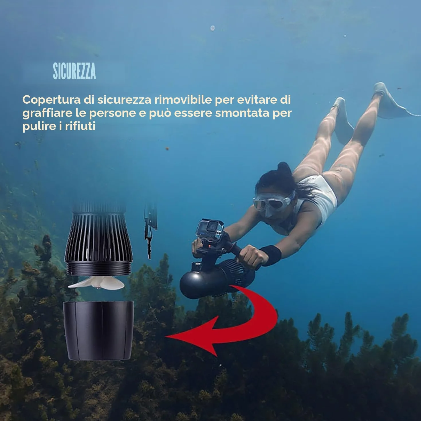 Camolech 700W Scooter Elettrico Subacqueo 40M Immersioni Libere Snorkeling Marino Motore Brushless Batteria Rimovibile 60 Minuti Piscina 16000mAh