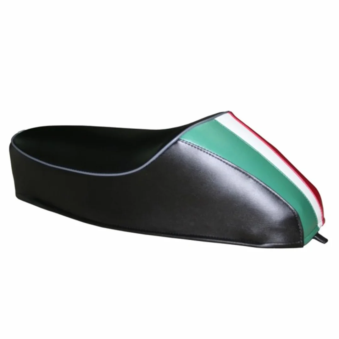 SELLA CORTA NERA MONOPOSTO CON GOBBA TRICOLORE BANDIERA ITALIA COMPATIBILE PER VESPA 50 SPECIAL R-L-N