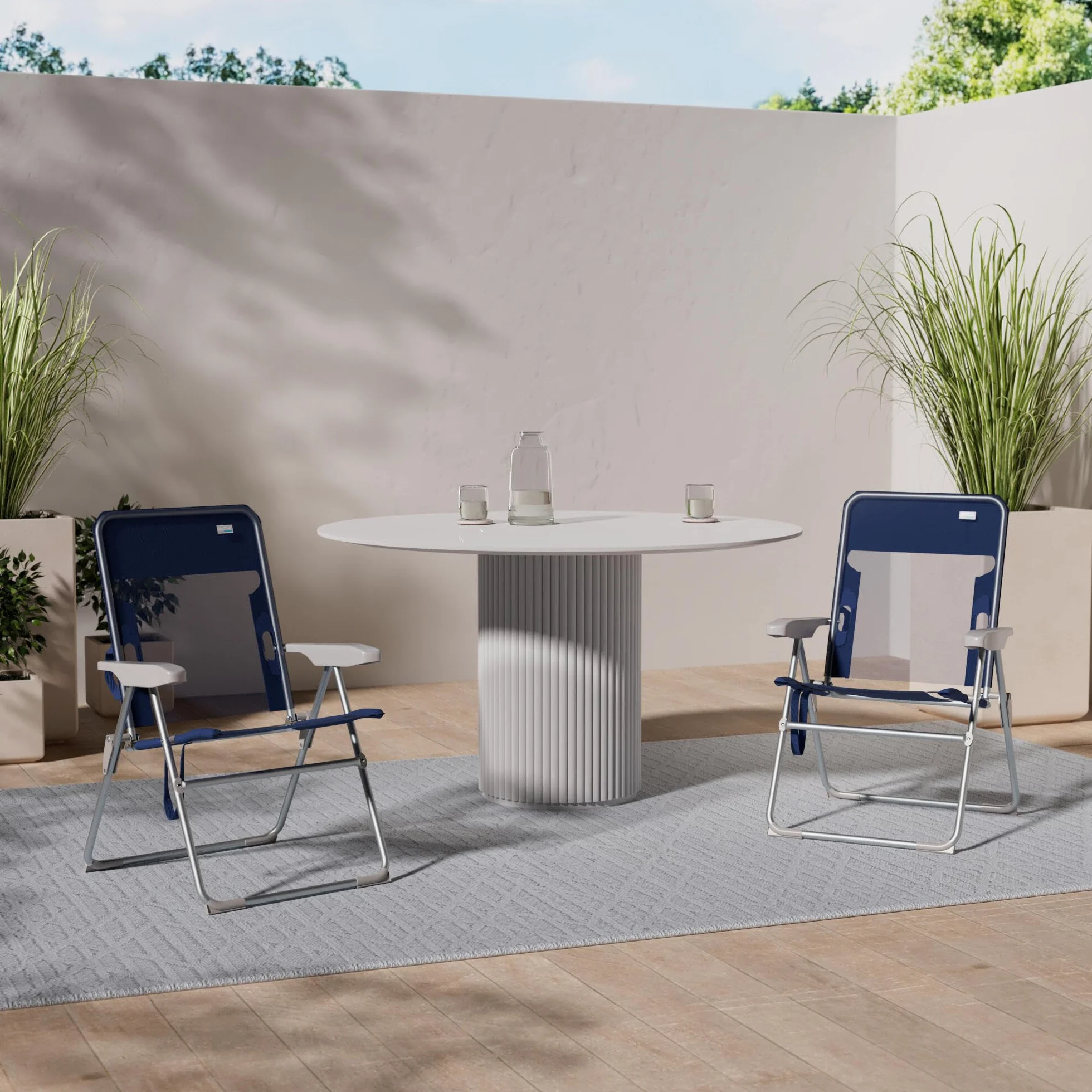 AKTIVE Sedia da spiaggia pieghevole reclinabile 6 posizioni blu navy 47x60x94cm alluminio 110 kg