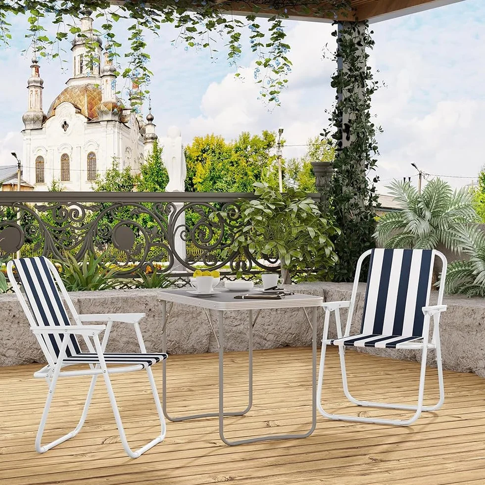 VIRSUS Sedia Pieghevole da Spiaggia 6440, 53x54x73 cm, Bianco e Blu, Spiaggina in Tessuto Traspirante con Braccioli