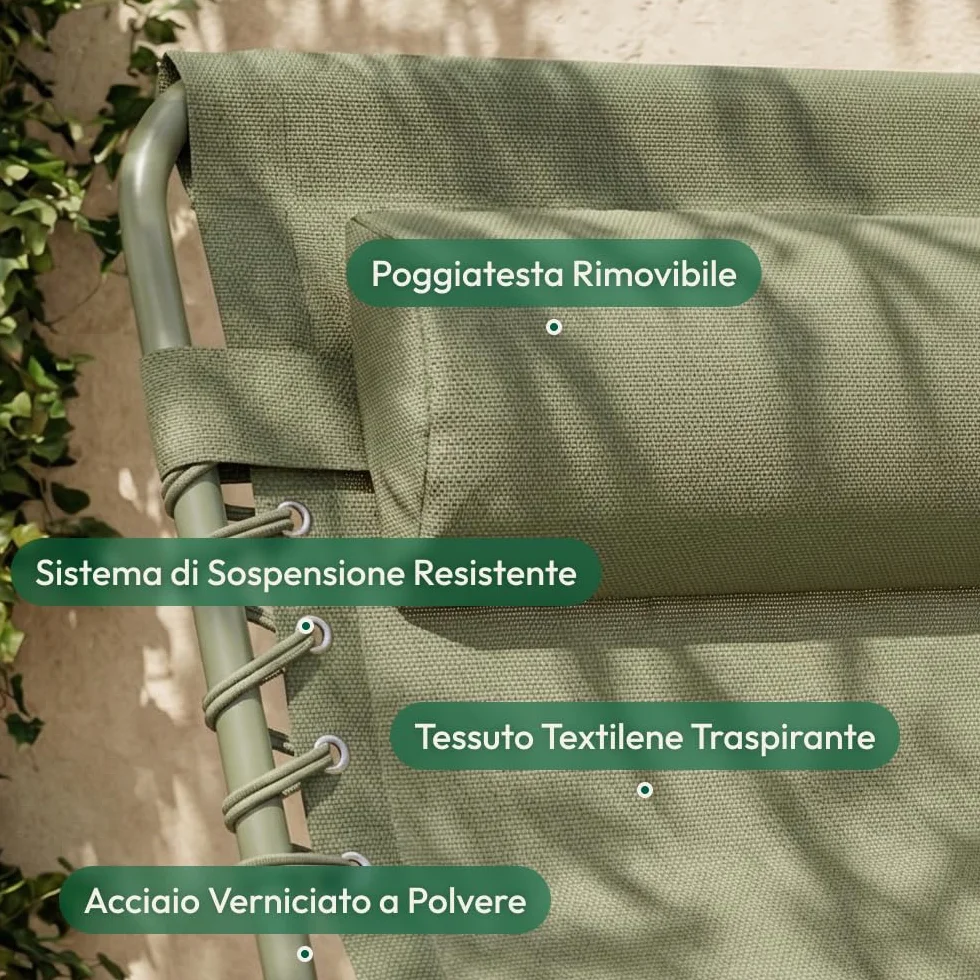 CASABEL Sedia Sdraio Pieghevole da Giardino, Set di 2 Lettini Pieghevoli Esterno Comodi e Resistenti, Struttura in Acciaio e Rivestimento in Textilene, Arredo Giardino Prendisole, Verde salvia