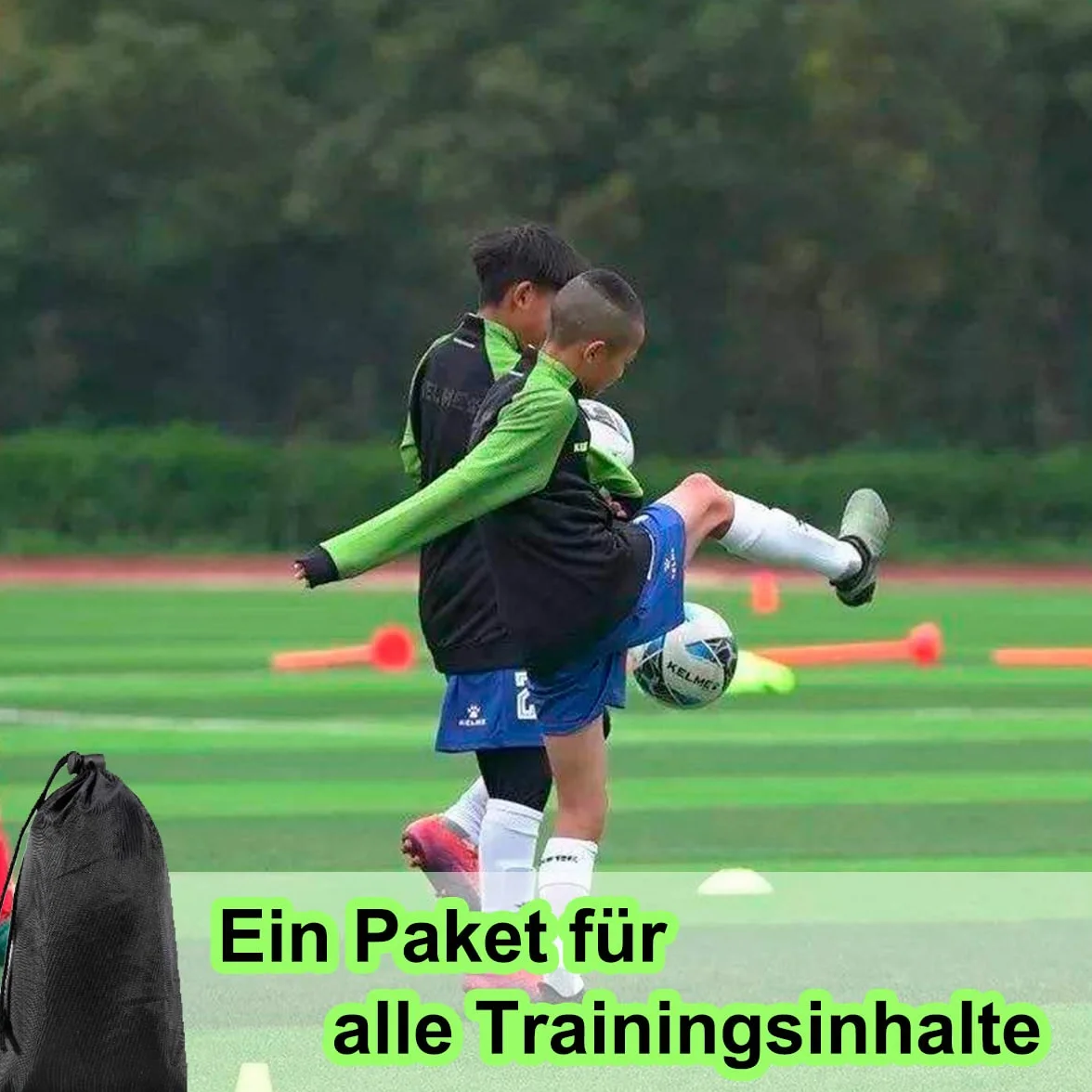 Kit Allenamento Calcio 6M con 4 Chiodo da Terra, 10 Cinesini, 5 Fasce di Resistenza, Corda per Saltare