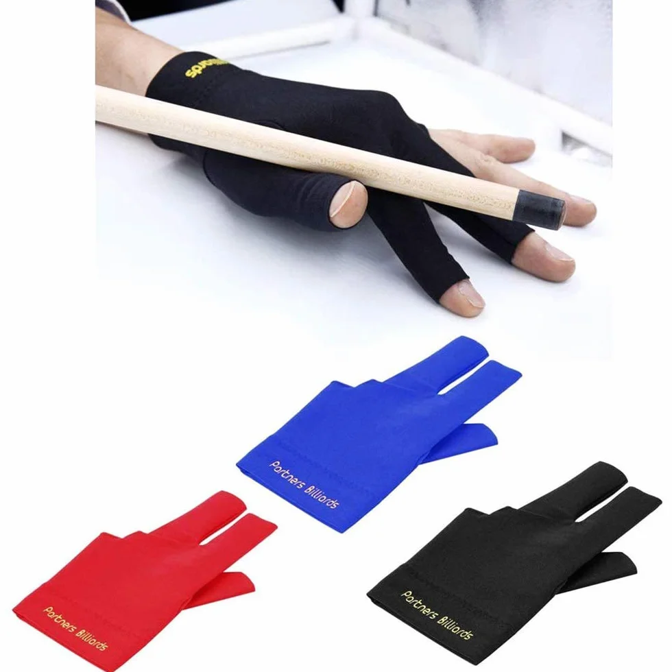 POFET Guanti da biliardo a 3 dita in lycra per mano sinistra, rosso blu nero grigio