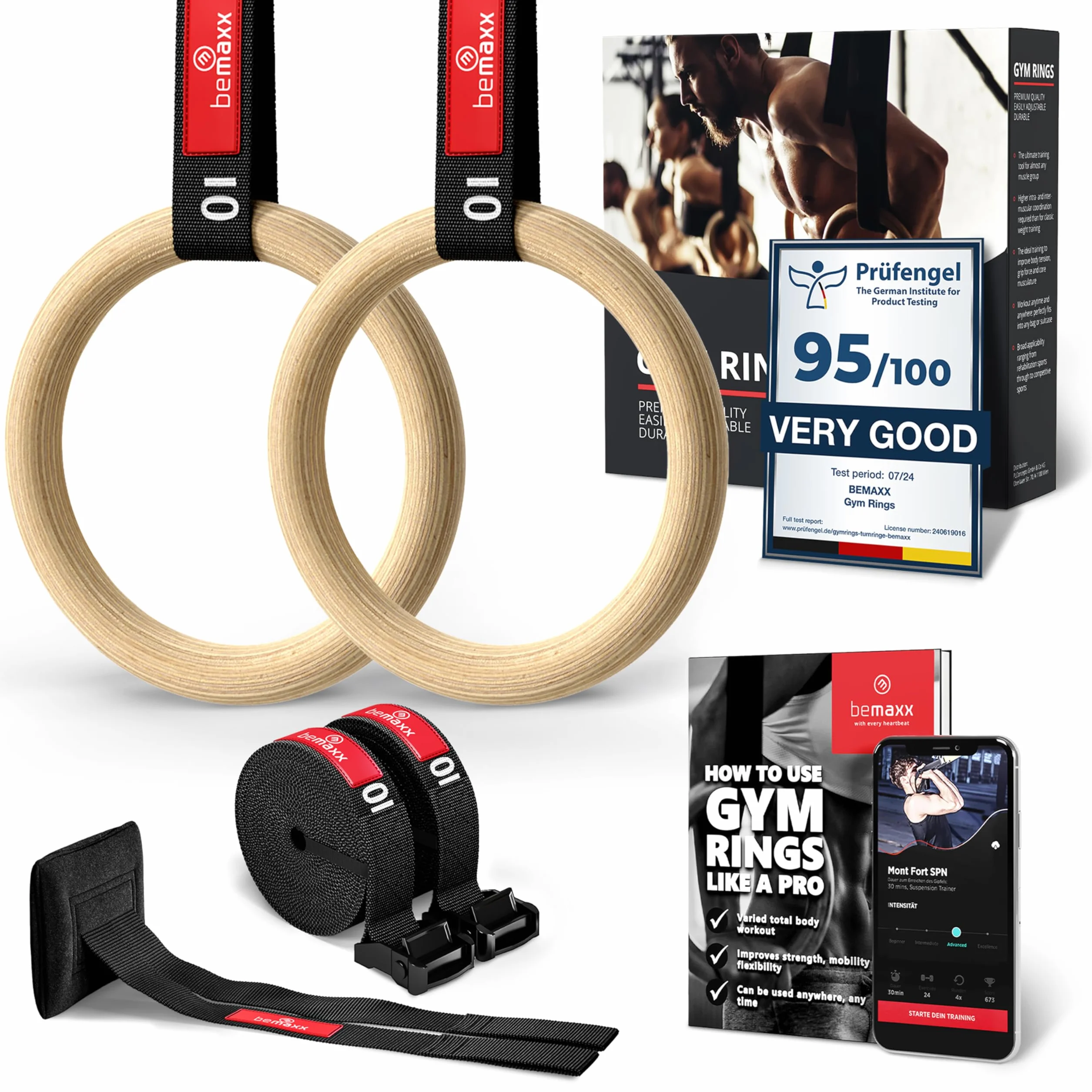 Anelli Ginnastica Legno con Ancoraggio da porta Regolabili Cinghie Calisthenics Gym Rings