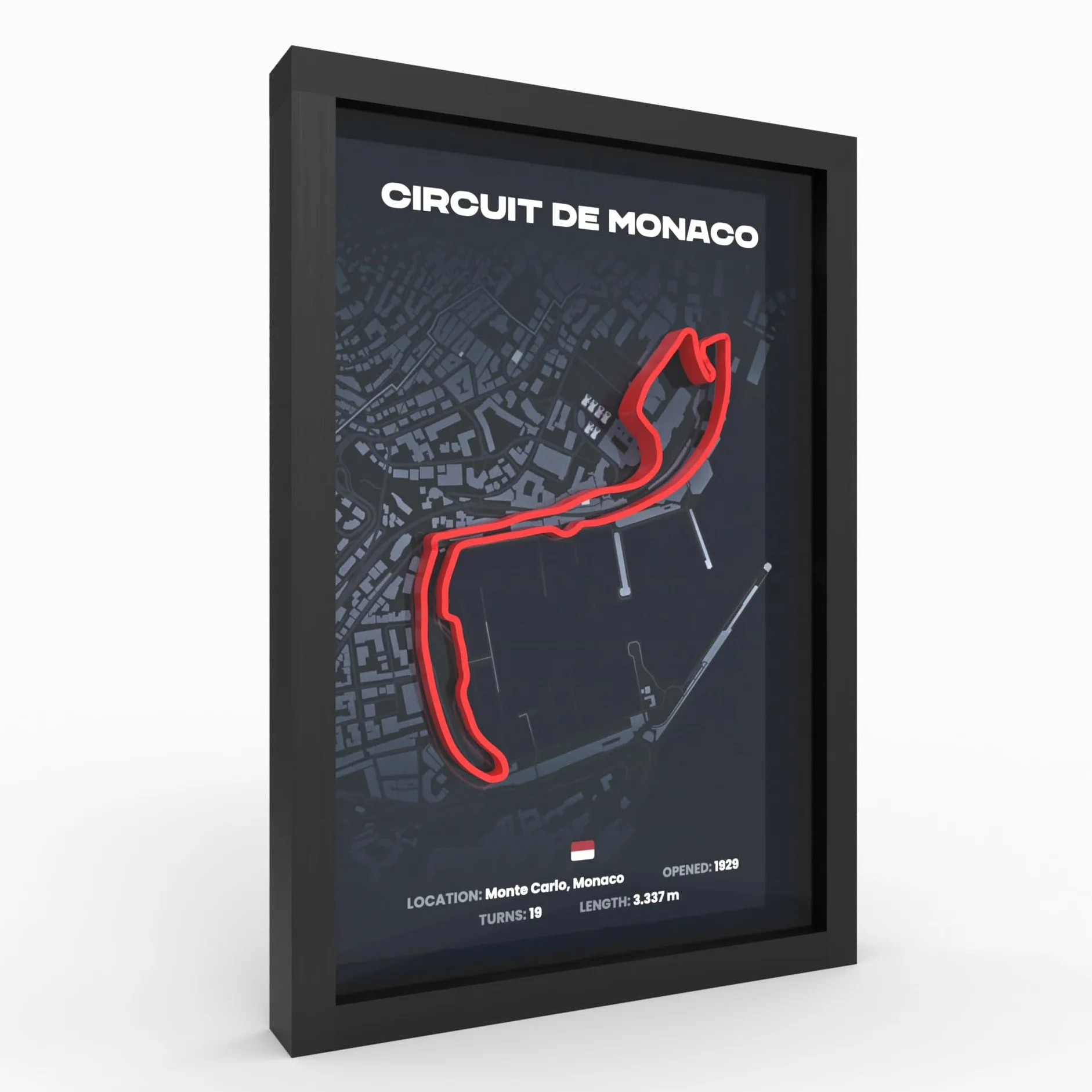 Monaco GP A4 Poster 3D w ramie drewnianej, nadruk toru wyścigowego, prezent dla fanów motorsportu
