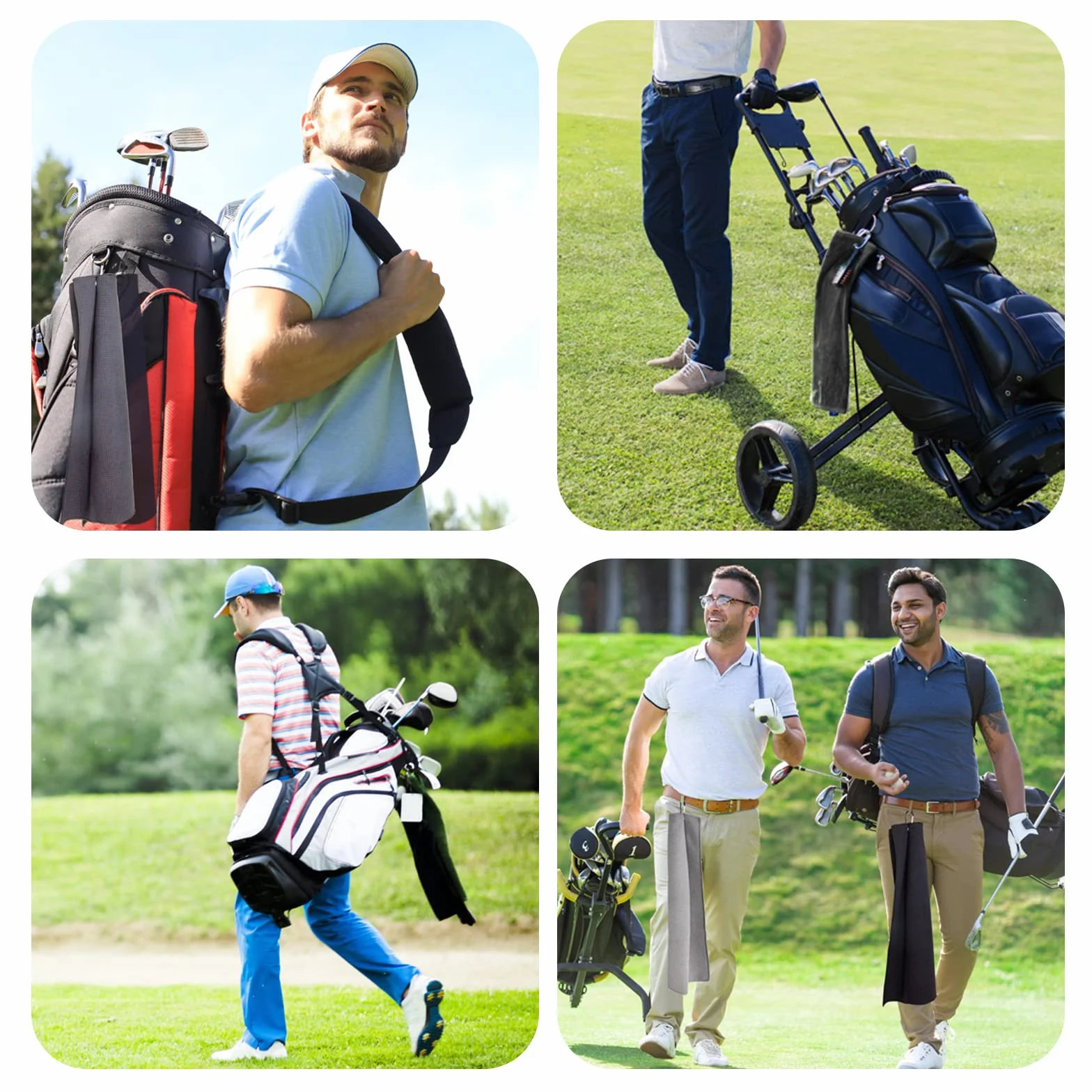 Asciugamano da Golf in Microfibra 2 Pezzi Ripiegabile con Moschettone Asciugatura Rapida 60x40cm
