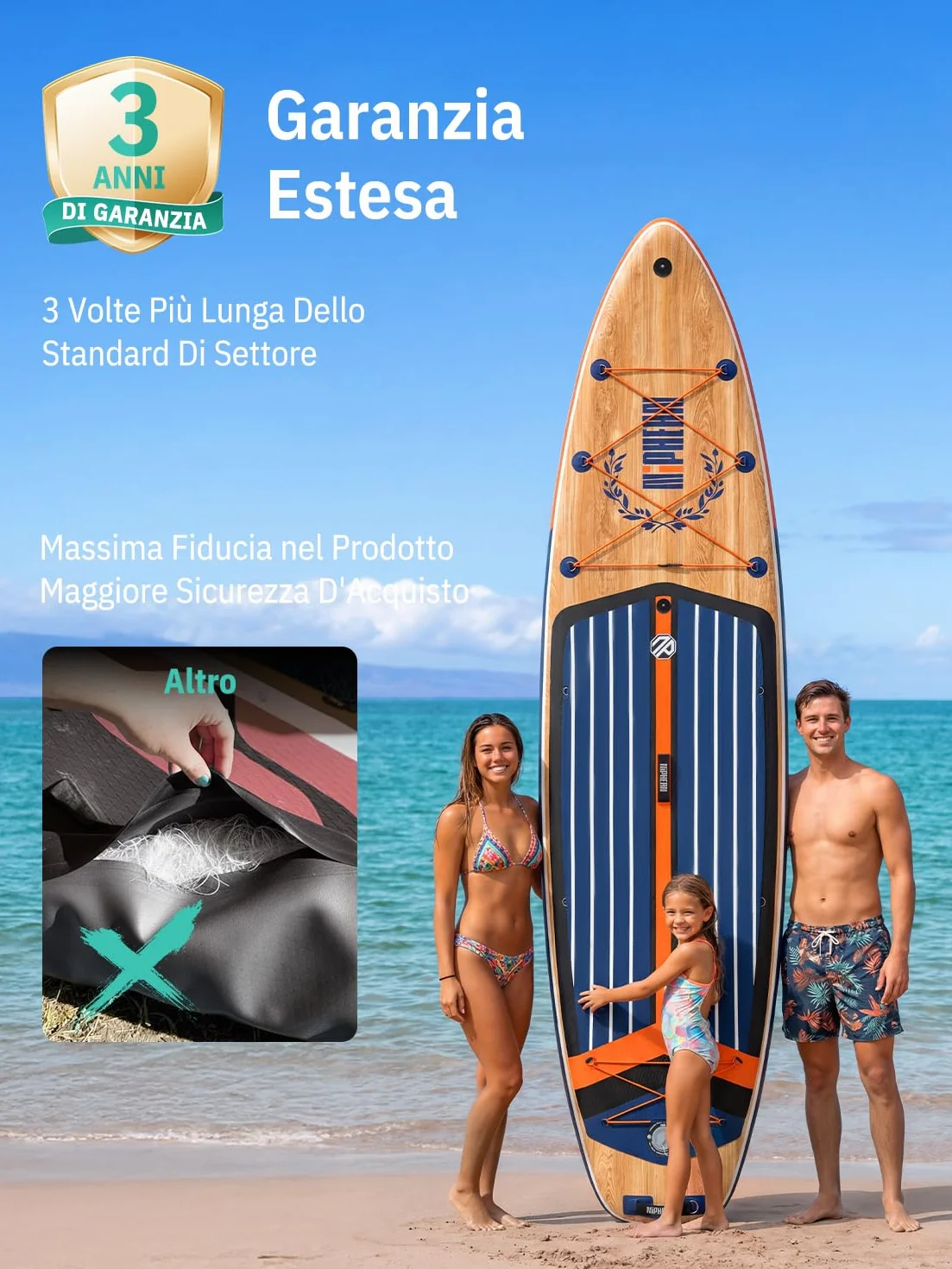 Niphean Tavola SUP Gonfiabile per 2+1 Persone, Stand Up Paddle Board con StabilTrac Pinna, Custodia Impermeabile, SUP Gonfiabile Adulti