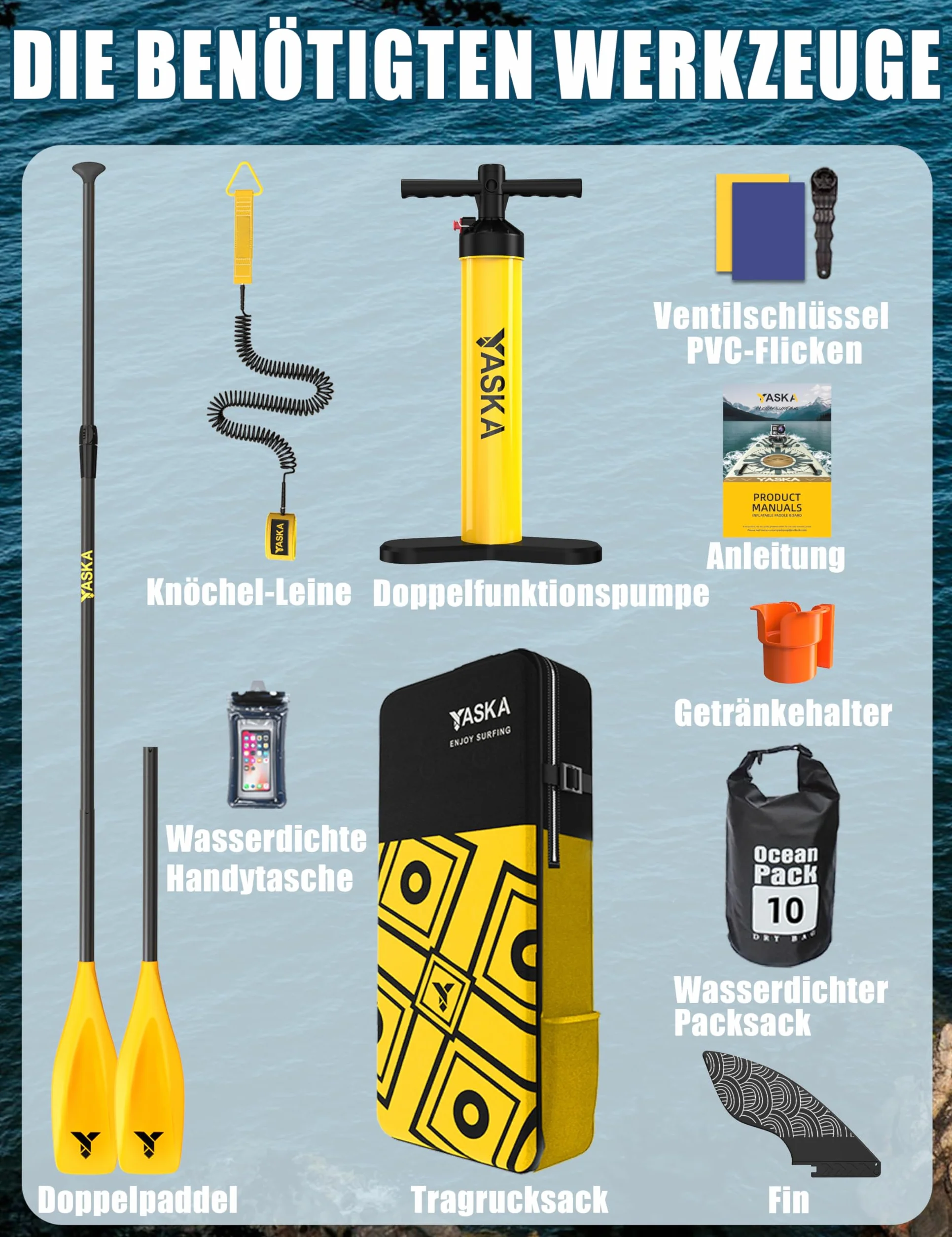 Yaska SUP Gonfiabile Adulti con Tutti gli Accessori e Portabicchiere,335cm Stand up Paddle Gonfiabile per Tutti i Livelli di Abilità,Paddle Board con Capacità di 200kg per 2 Persone