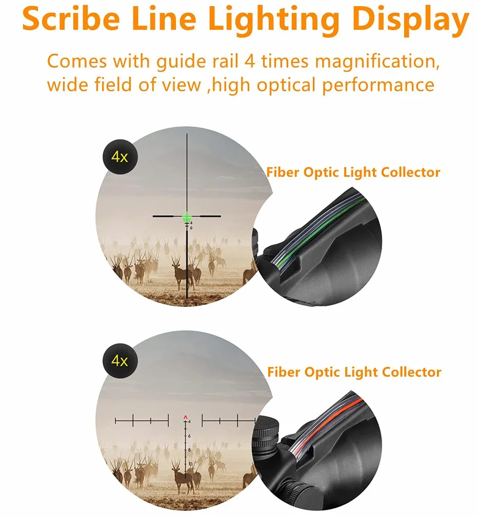 ACEXIER Cannocchiale da puntamento tattico 4x32 Mirino ottico con Reticolo illuminato Rosso Verde per Caccia