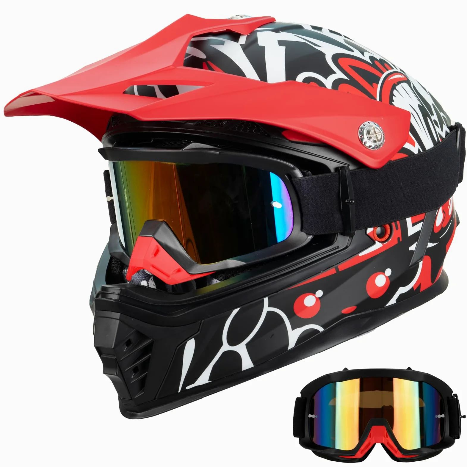 Favoto Casco Cross per Bambini con Occhiali di Protezione – Resistente agli Urti, Certificato ECE 22.06, Casco da Motocross e Dirt Bike, Rosso-Nero S (49–50 cm)