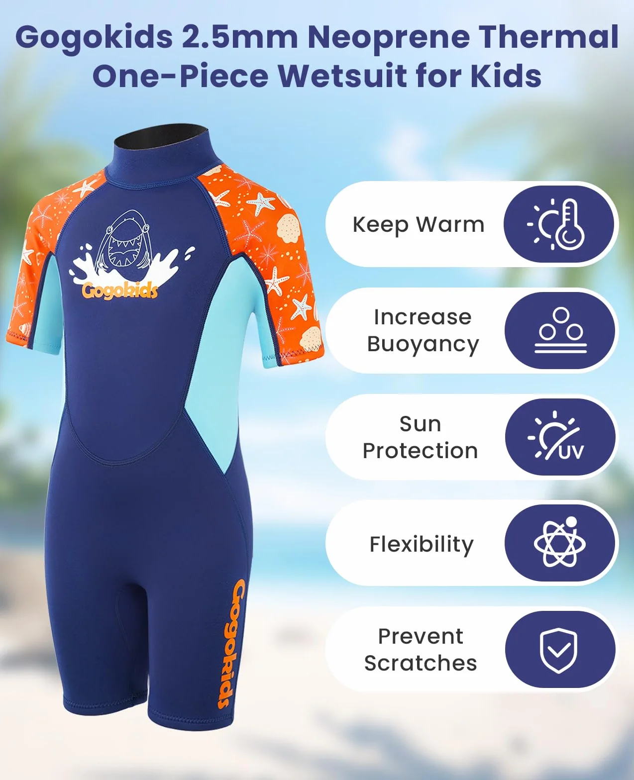 Gogokids Tuta in Neoprene da 2,5 mm per Bambini e Ragazze - Corta Un Pezzo per Sport Acquatici, Surf, Nuoto, Immersioni, Snorkeling
