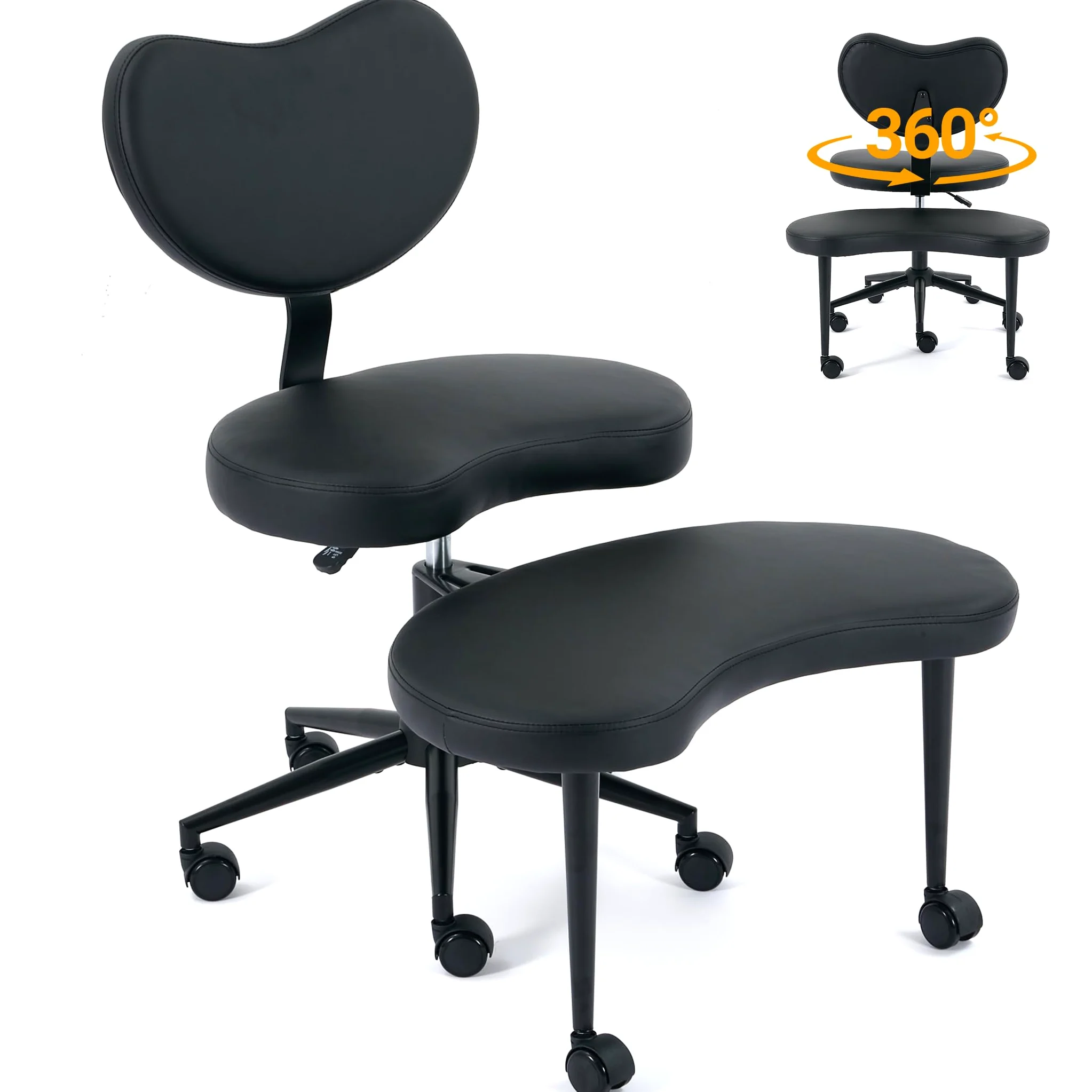Sedia da meditazione al ginocchio, ergonomica, regolabile in altezza, con seduta girevole, in pelle PU, seduta curva, ideale per loto, sedile al ginocchio o posizione accovacciata (nero)
